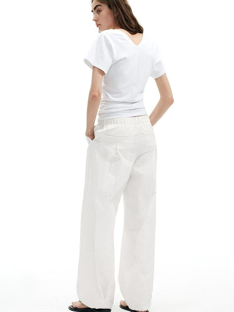 AFTADAWN White Textured Crinkle Pleated Draped Women&