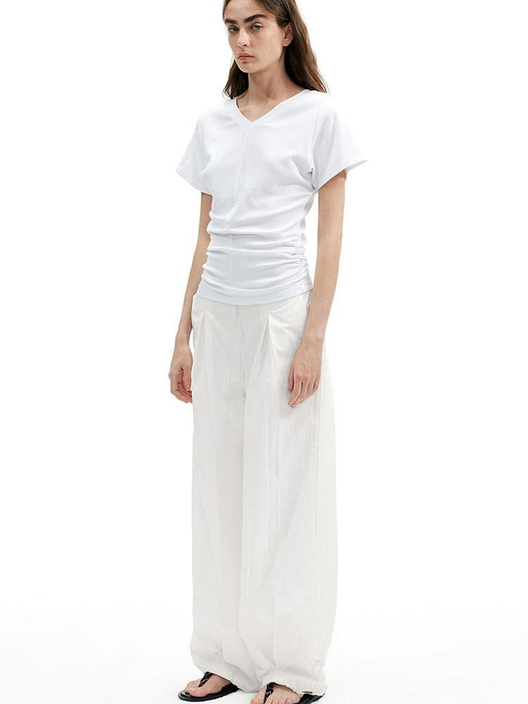 AFTADAWN White Textured Crinkle Pleated Draped Women&