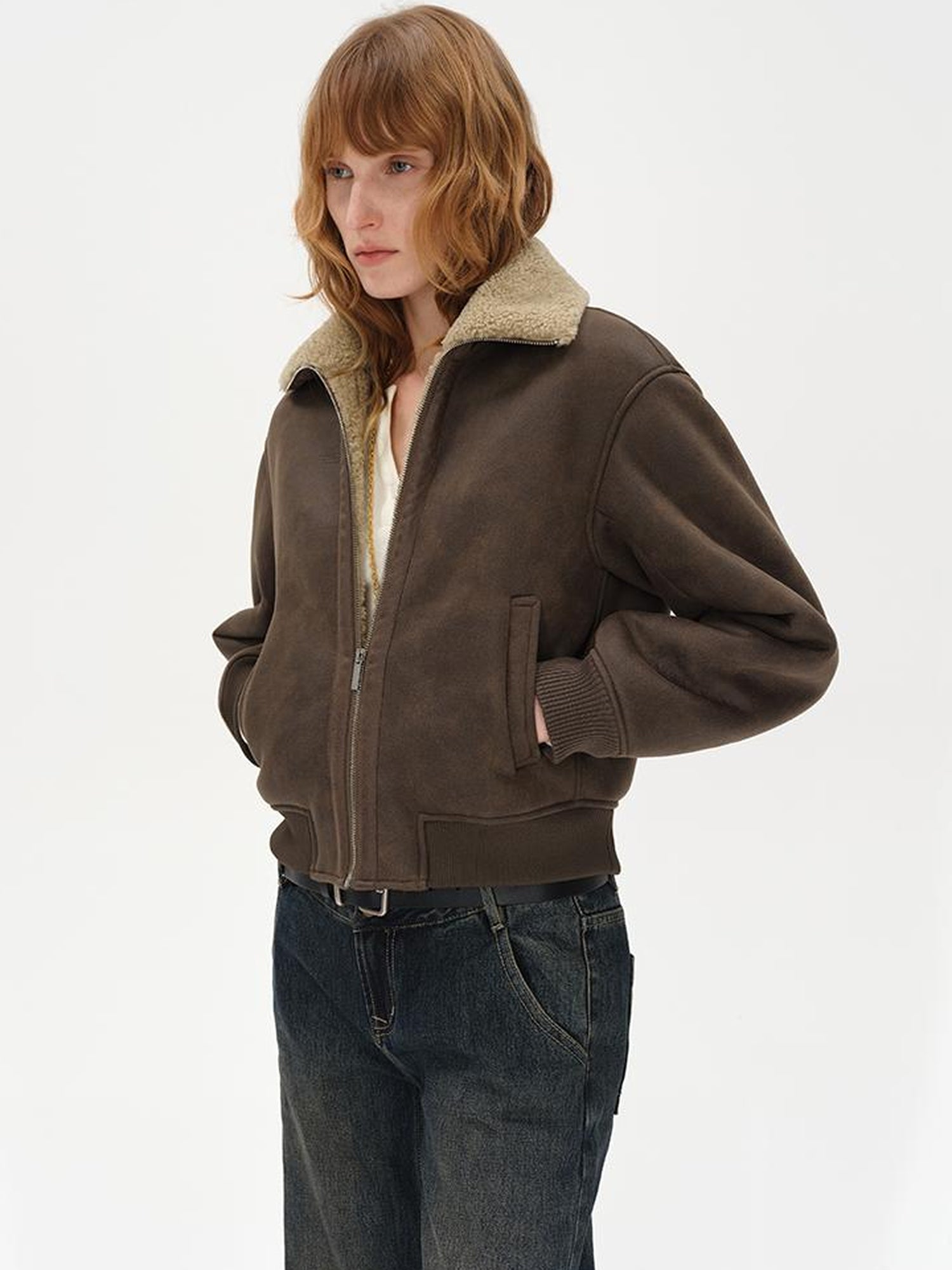 AFTADAWN Winter Shearling Collar Cropped Jacket