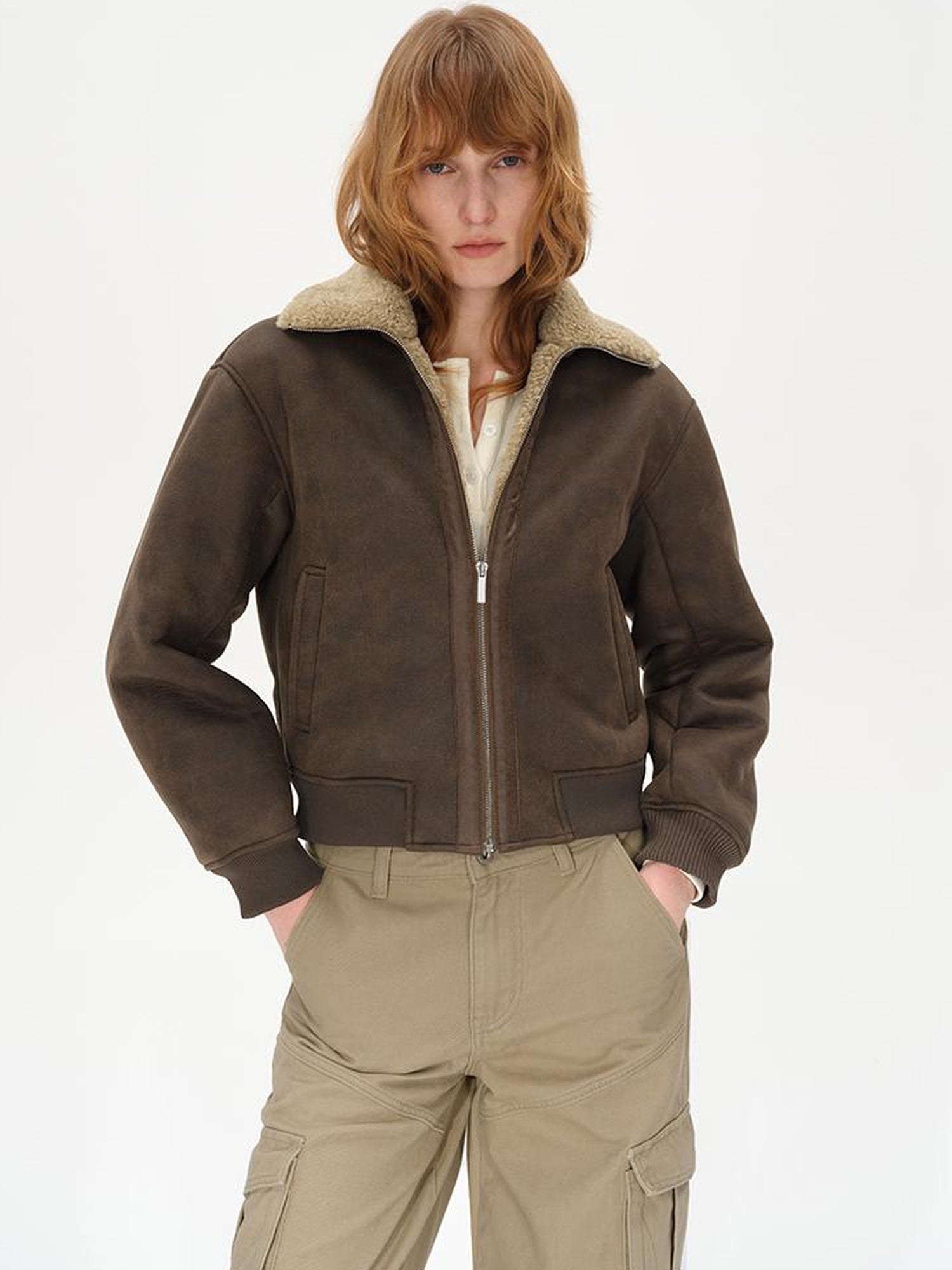 AFTADAWN Winter Shearling Collar Cropped Jacket