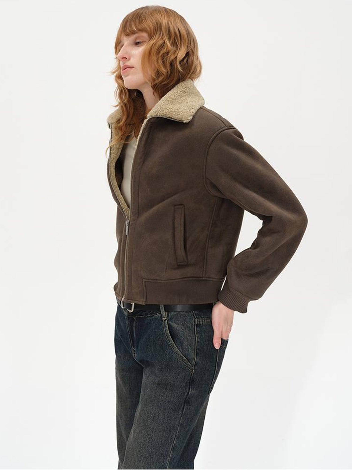 AFTADAWN Winter Shearling Collar Cropped Jacket
