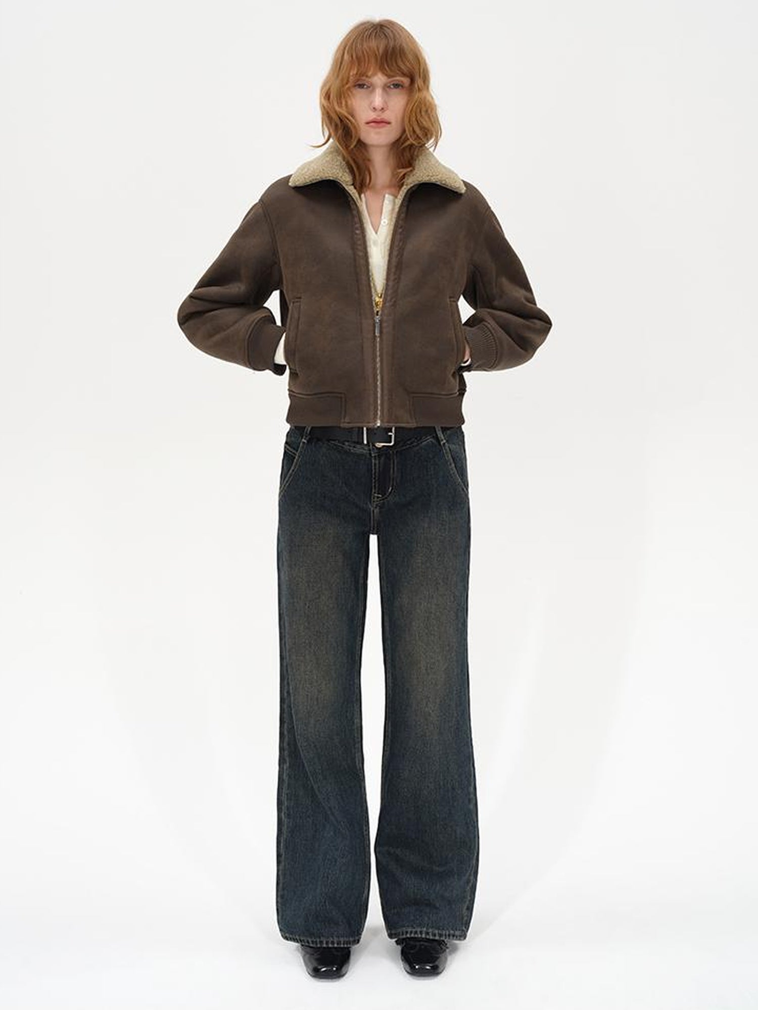 AFTADAWN Winter Shearling Collar Cropped Jacket