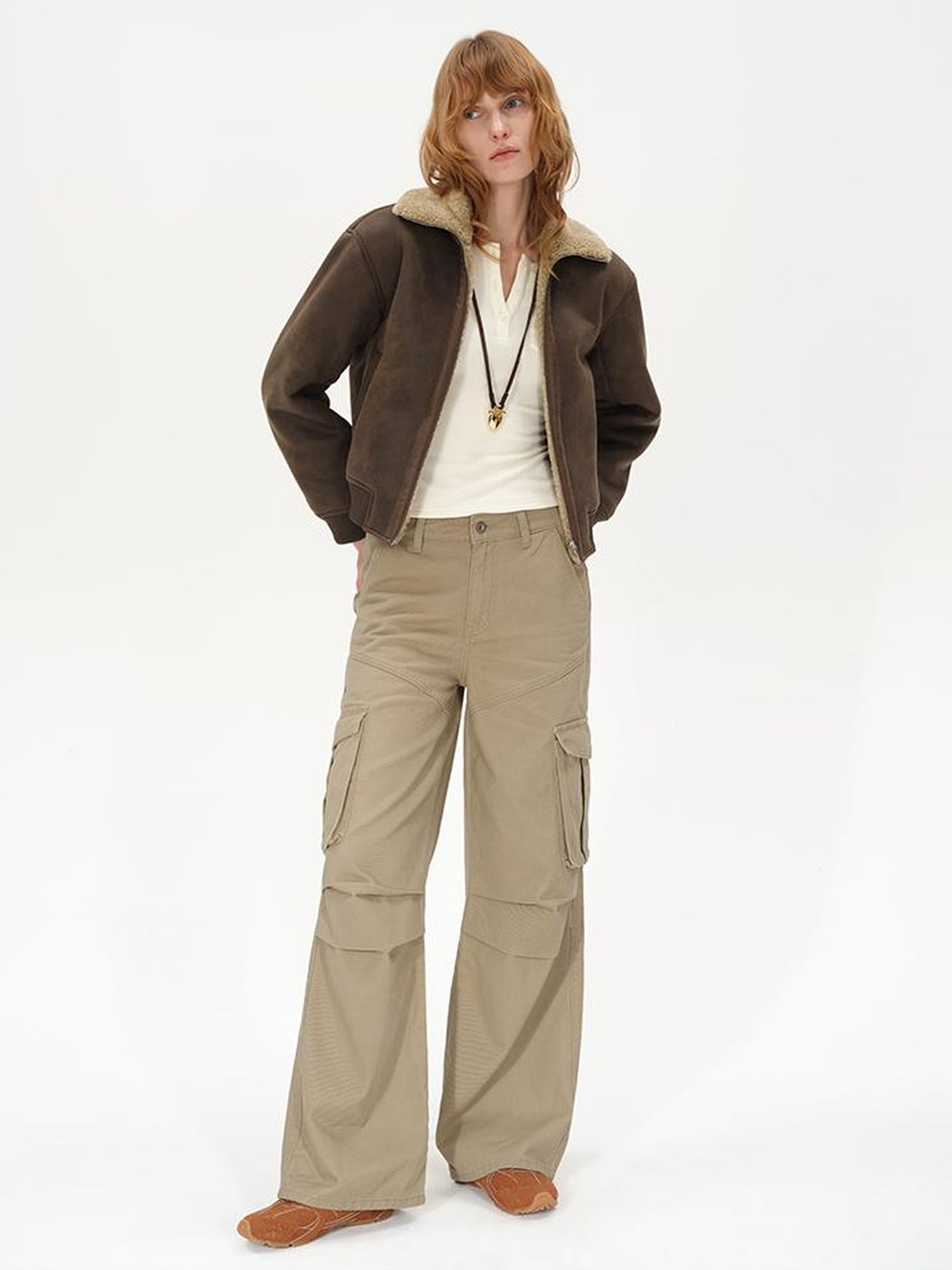 AFTADAWN Winter Shearling Collar Cropped Jacket