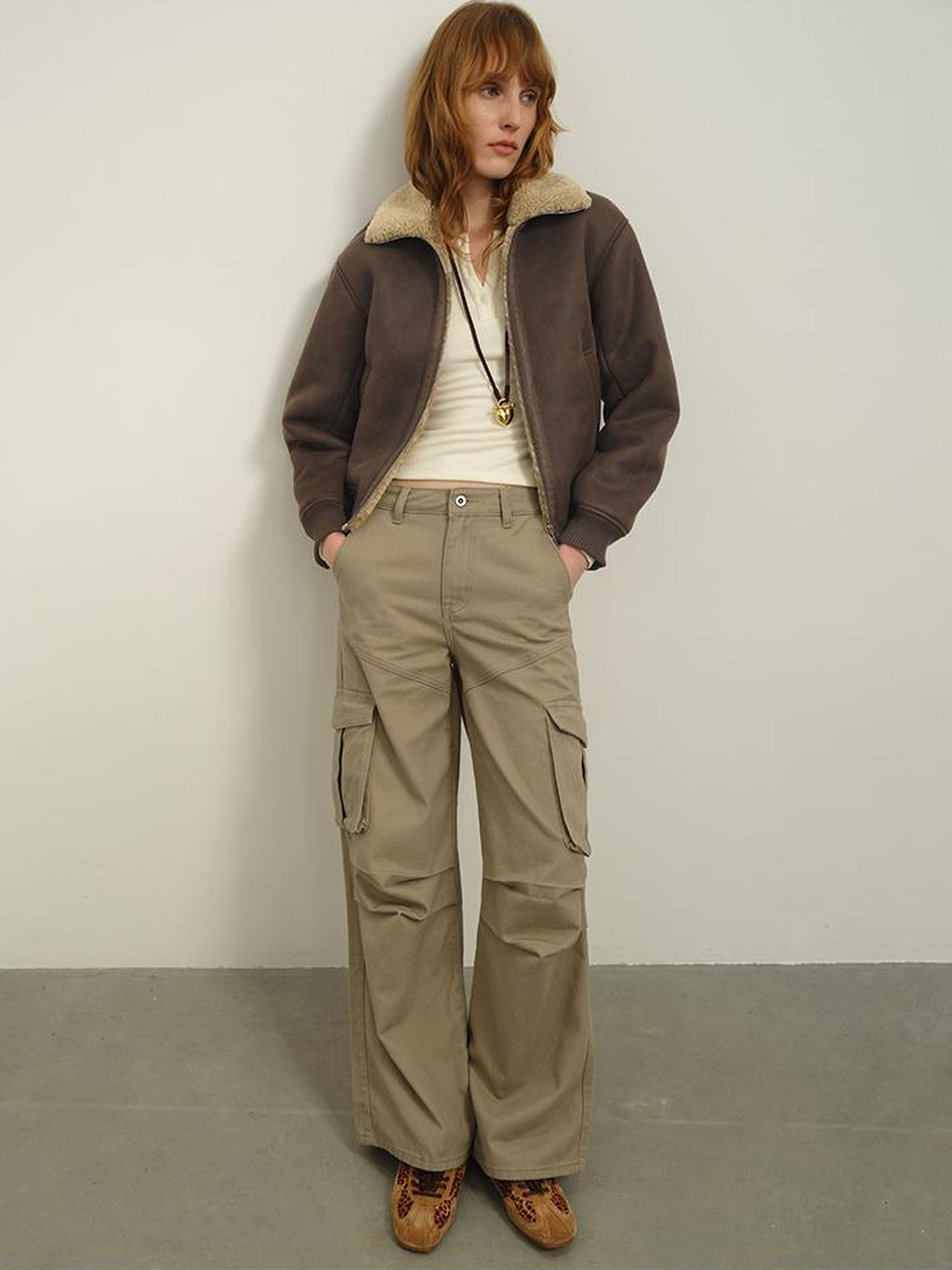 AFTADAWN Winter Shearling Collar Cropped Jacket