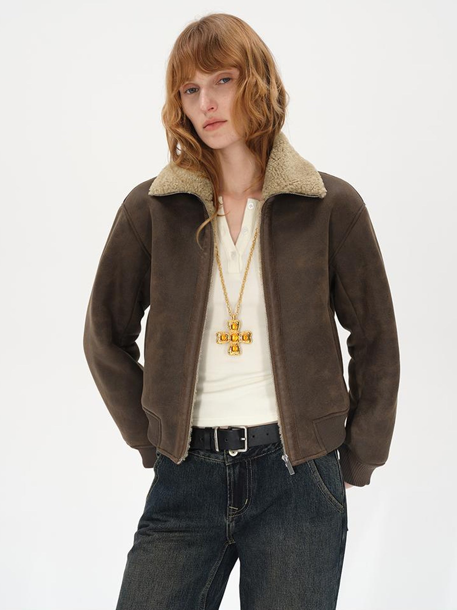 AFTADAWN Winter Shearling Collar Cropped Jacket