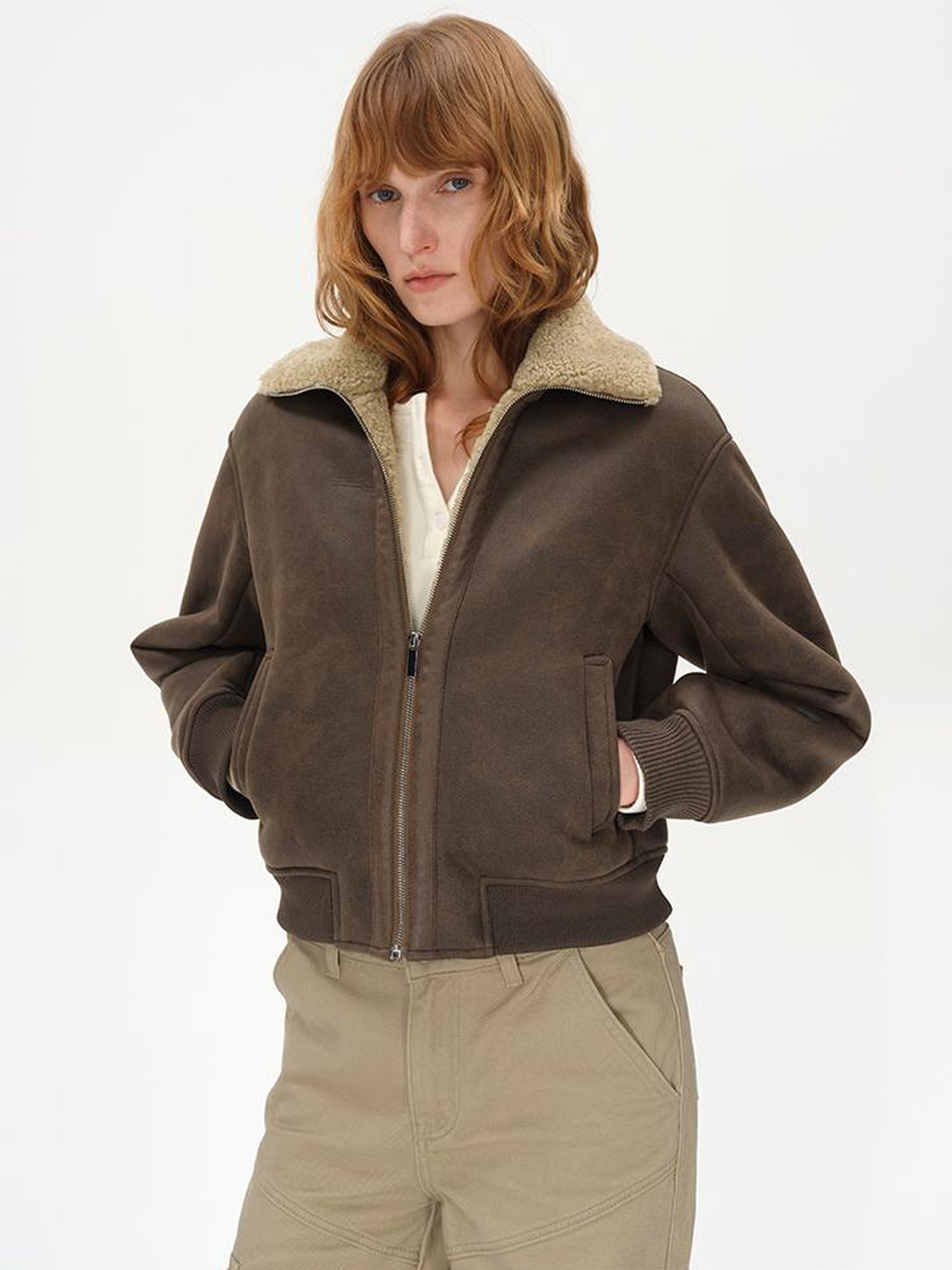 AFTADAWN Winter Shearling Collar Cropped Jacket