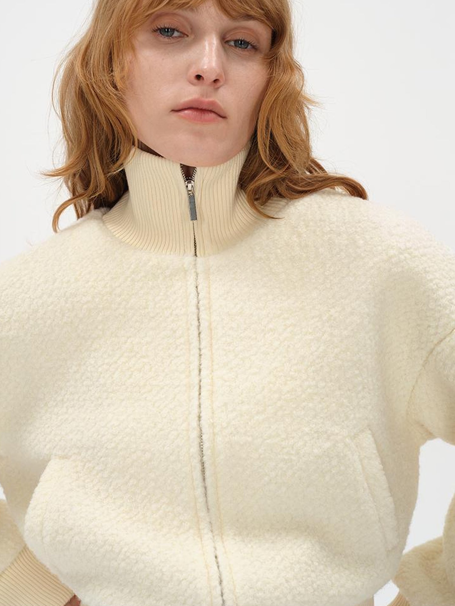 Wool Rib Knit Zip Front Cropped Cardigan