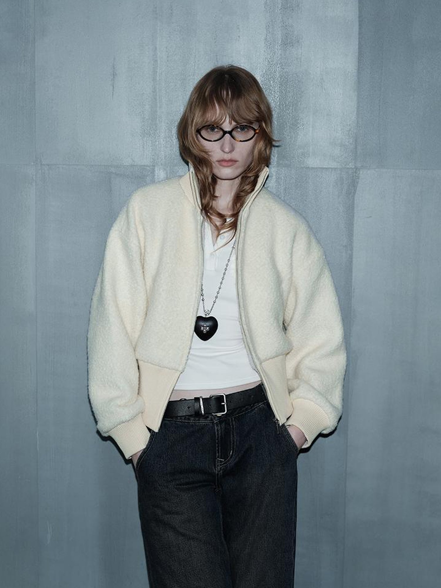 Wool Rib Knit Zip Front Cropped Cardigan