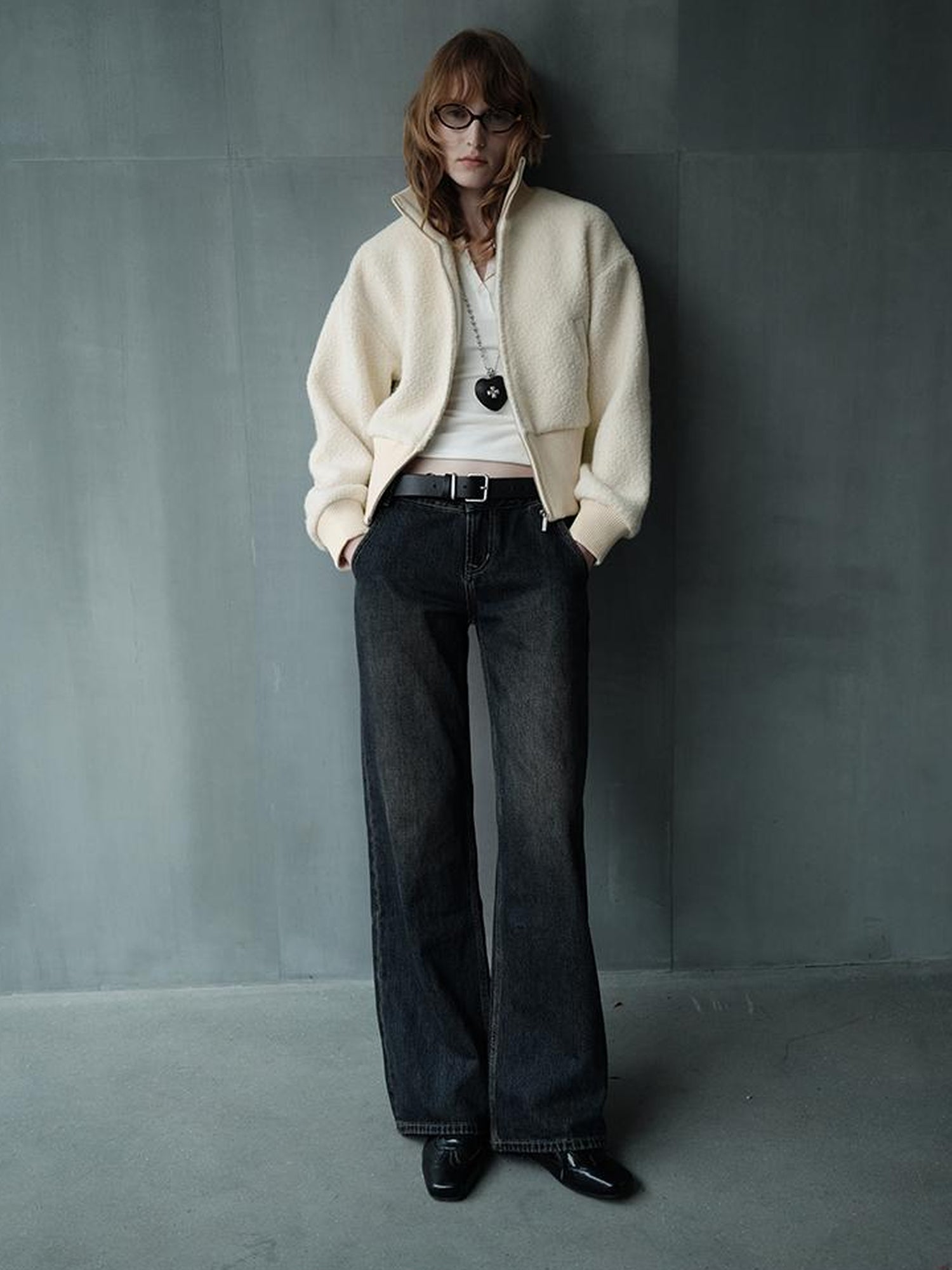 Wool Rib Knit Zip Front Cropped Cardigan