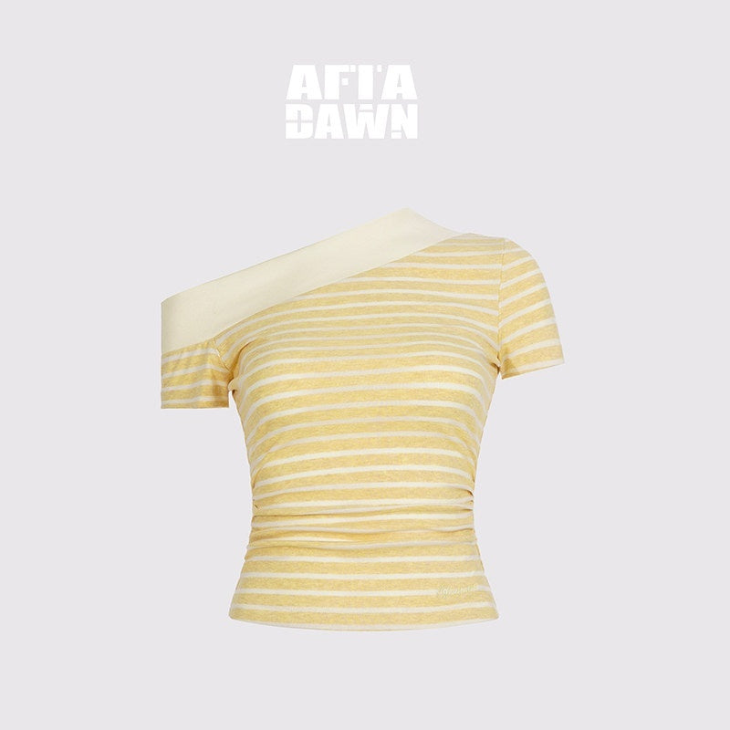 AFTADAWN_Yellow_Striped_Ribbed_Asymmetric_Patchwork_Women&