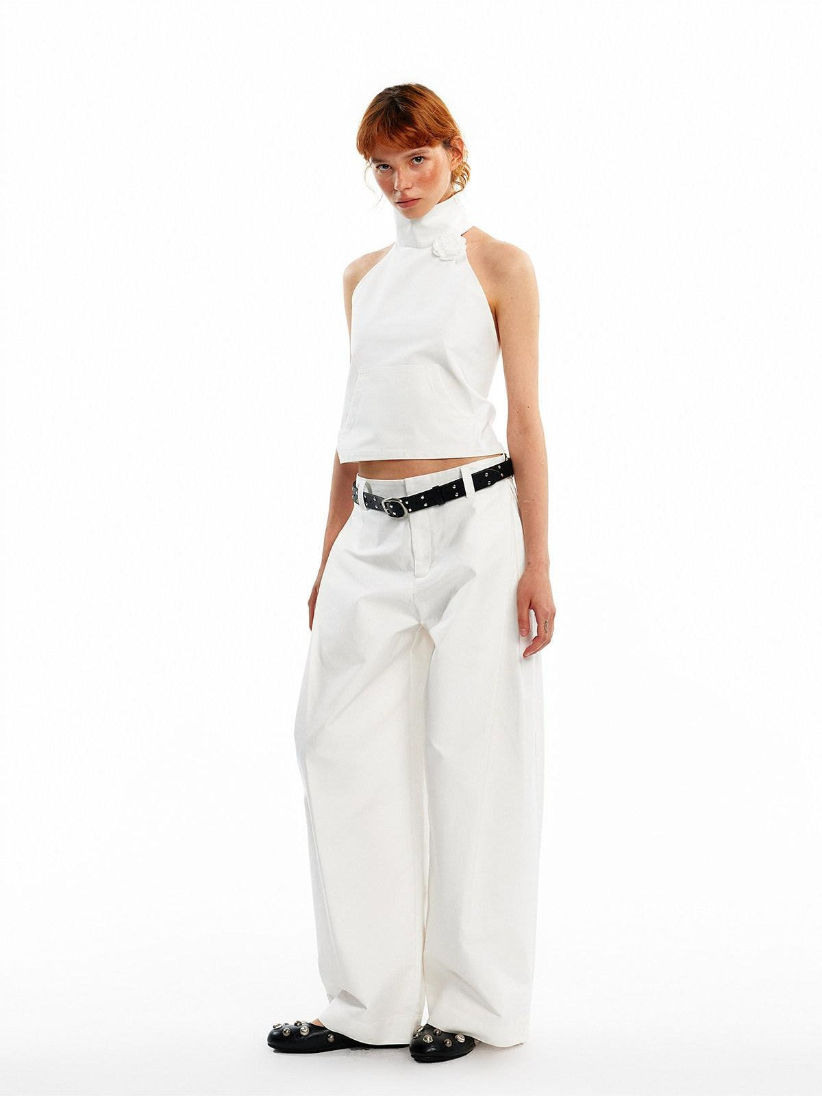 ALINNV 3d Floral Cropped Backless Tie High Neck Women&