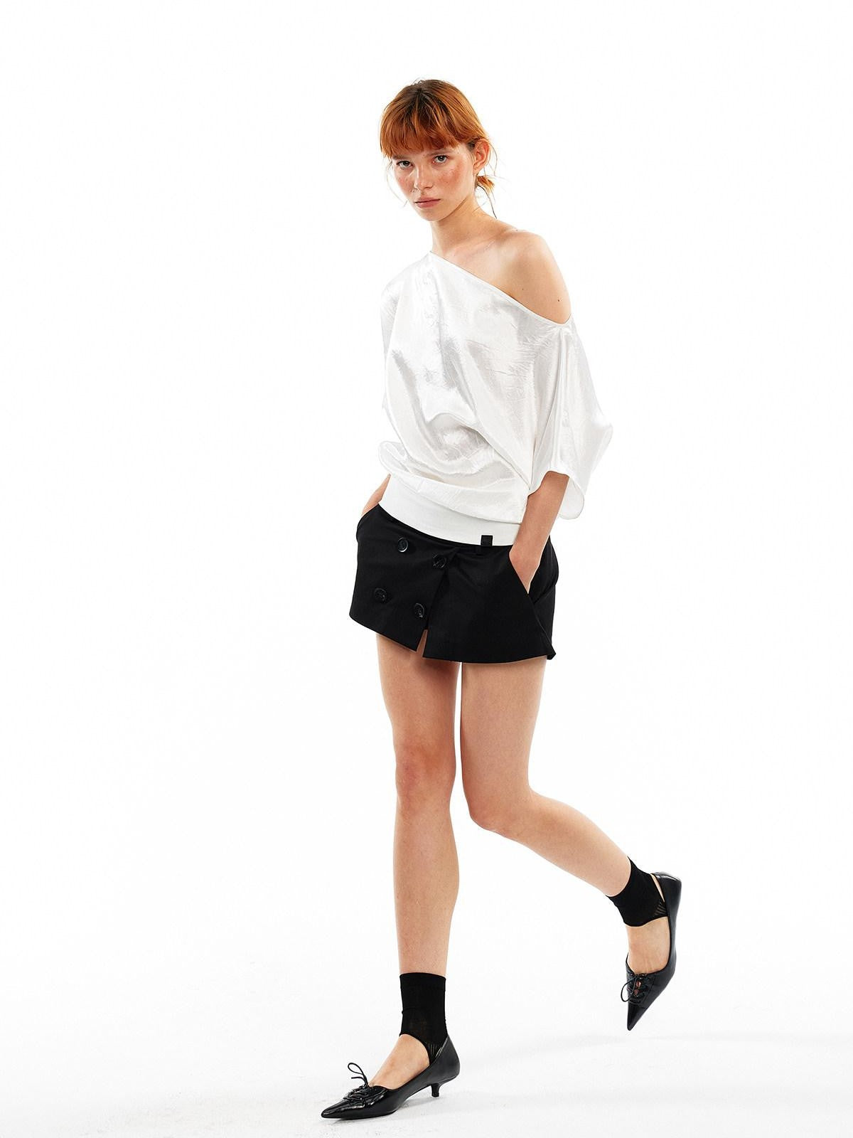 ALINNV Asymmetric Slanted Neck Batwing Women&