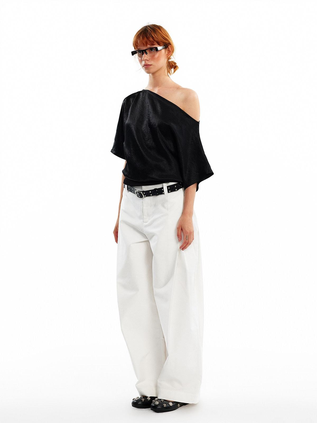 ALINNV Asymmetric Slanted Neck Batwing Women&