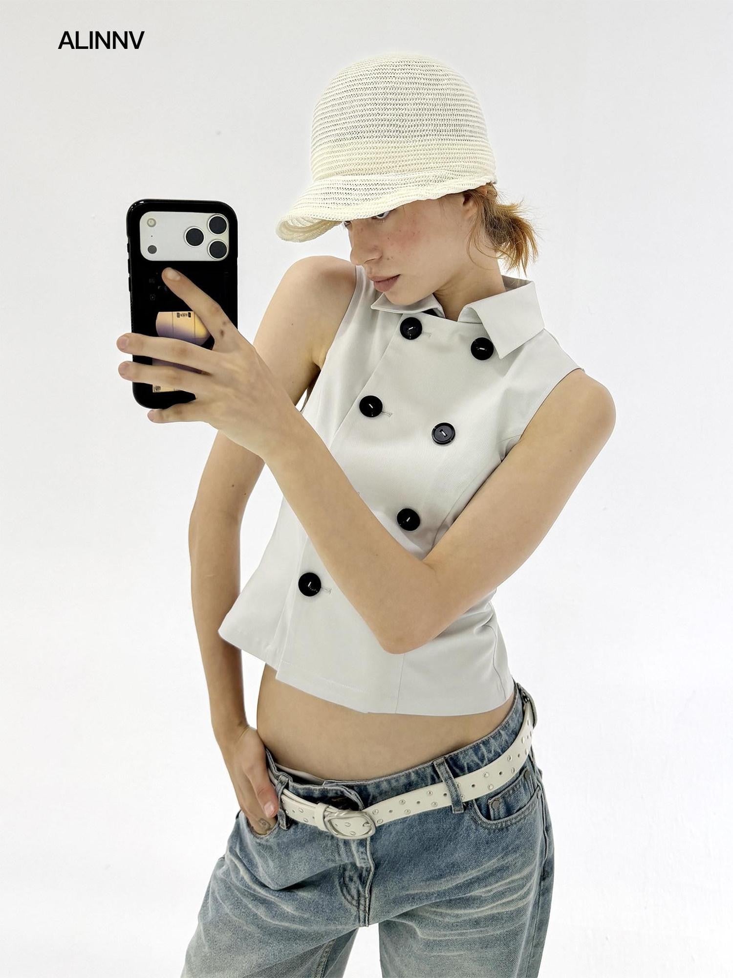ALINNV Black And Off White Two Colors Wide Brim Women&
