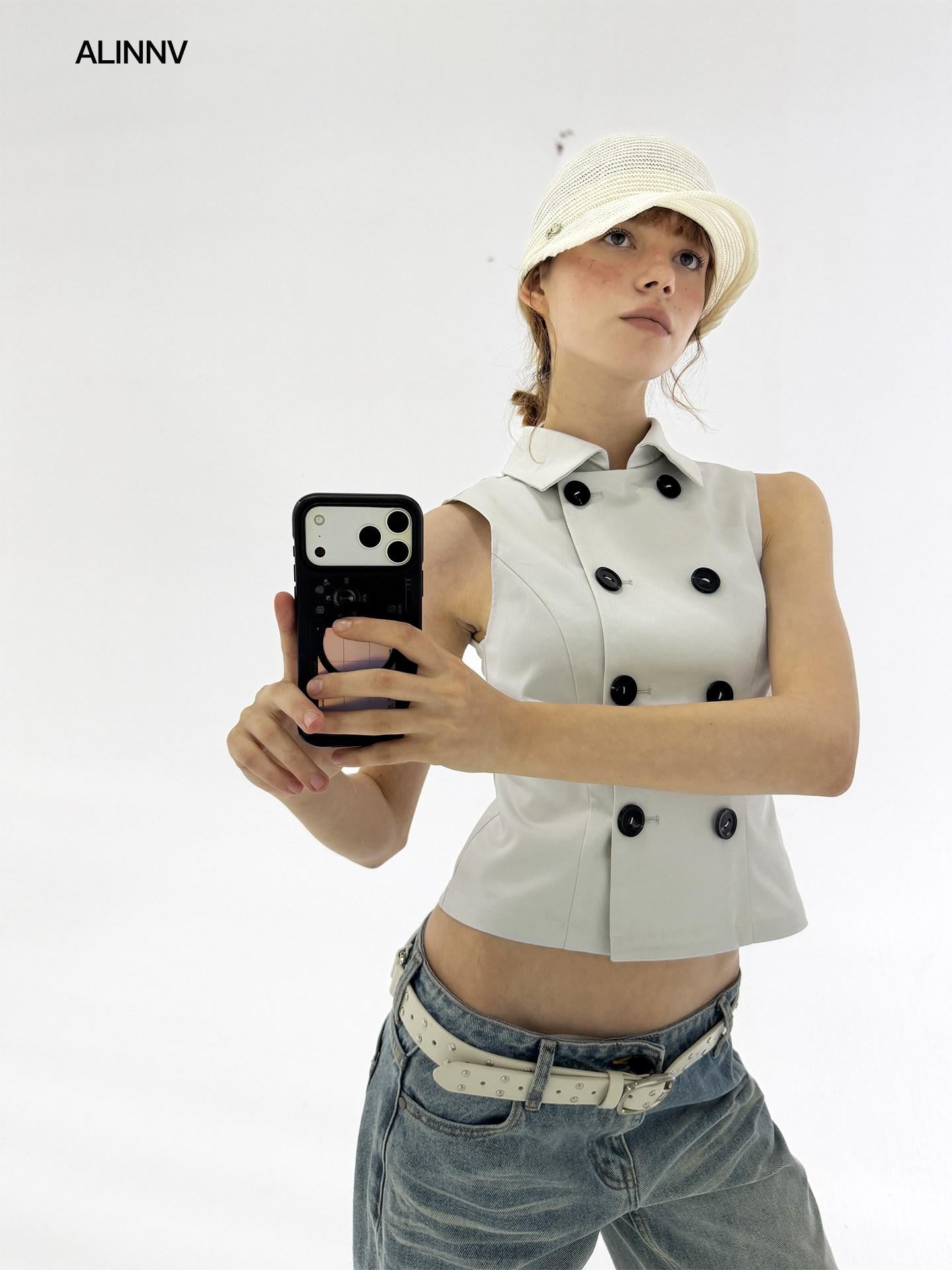 ALINNV Black And Off White Two Colors Wide Brim Women&