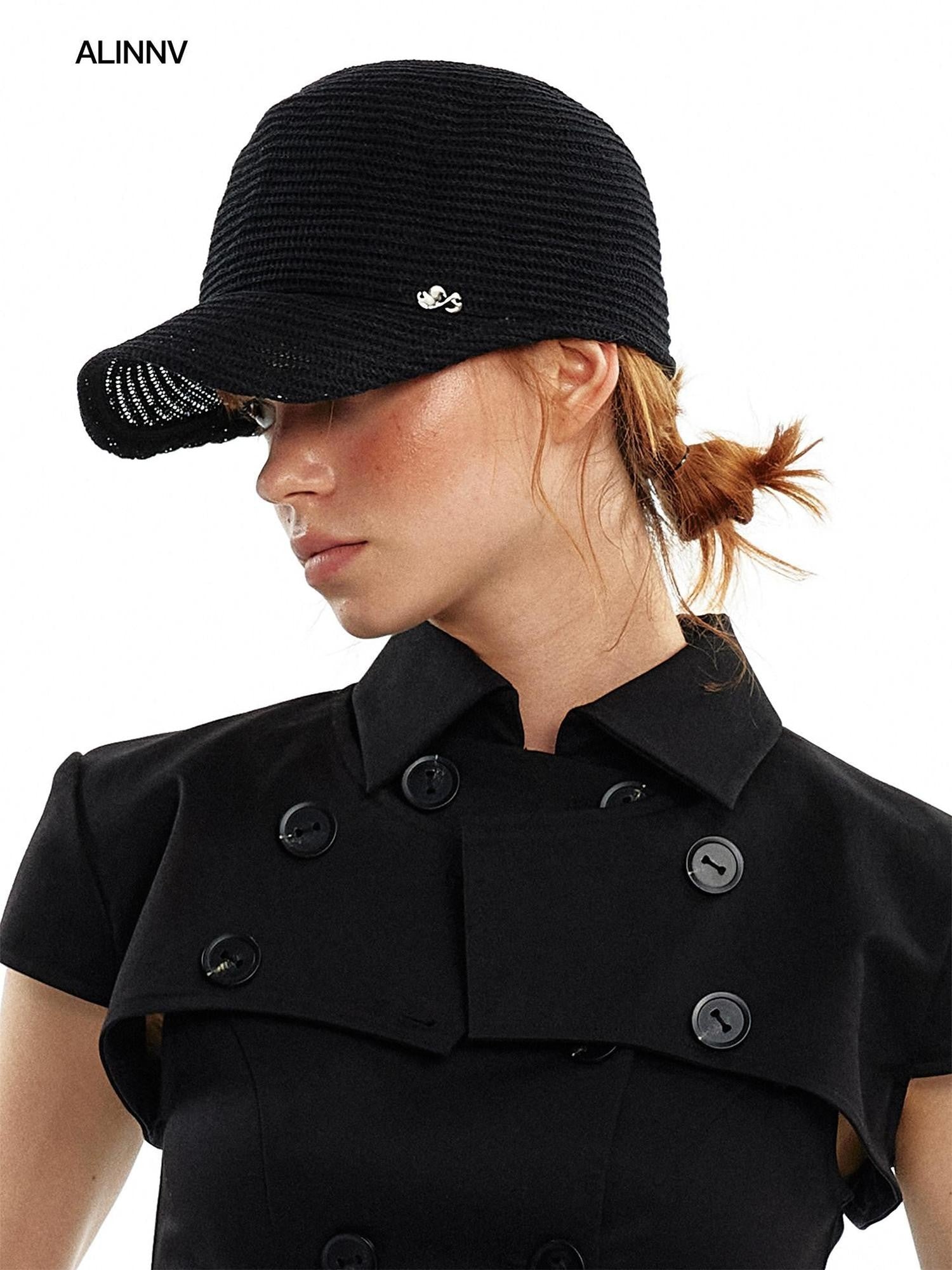 ALINNV Black And Off White Two Colors Wide Brim Women&