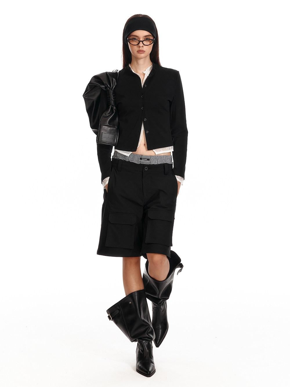 ALINNV Black Faux Two Piece Lace Knit Women&