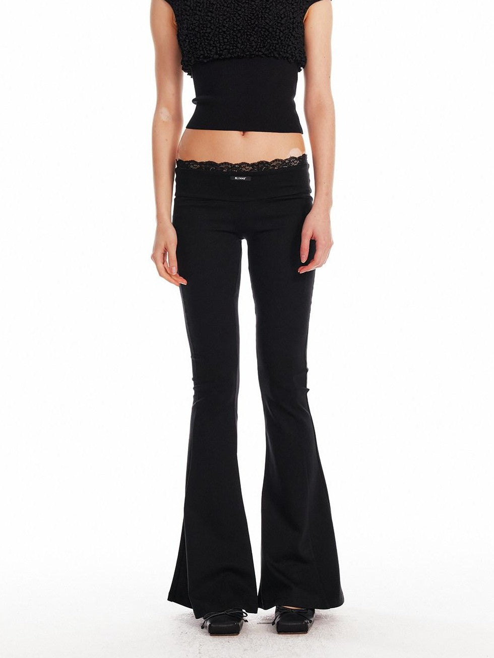 ALINNV Black Lace Splice Low Waist Elastic Slim Women&