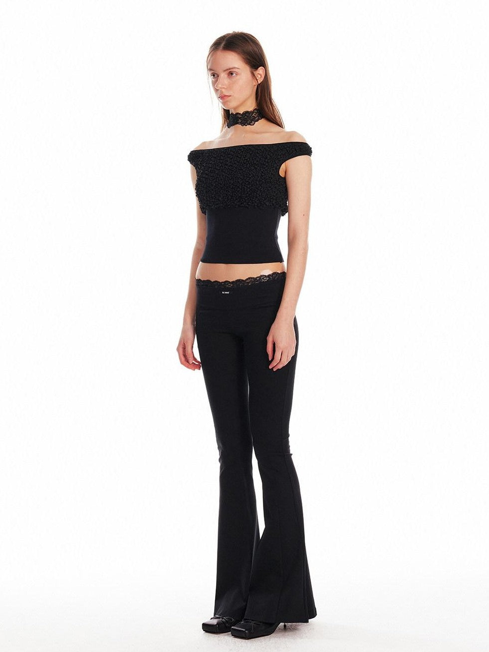 ALINNV Black Lace Splice Low Waist Elastic Slim Women&