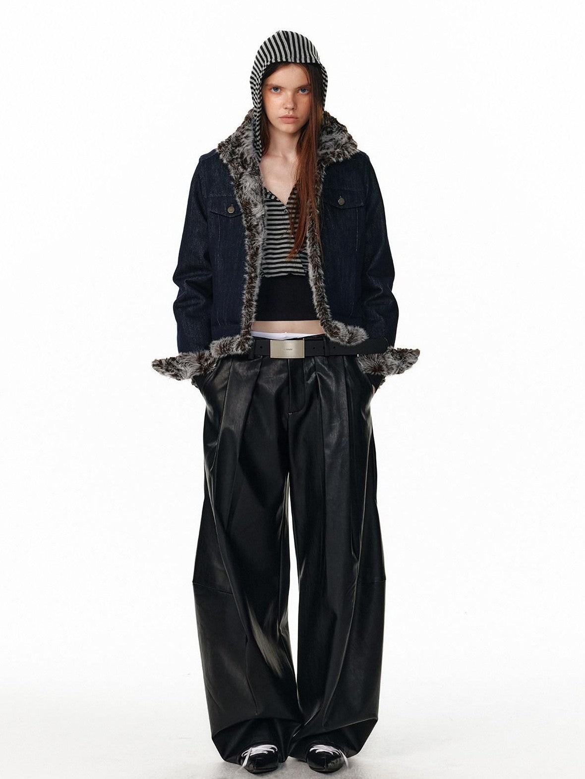 ALINNV Black Utility Knife Cut Natural Waist Streetwear Women&