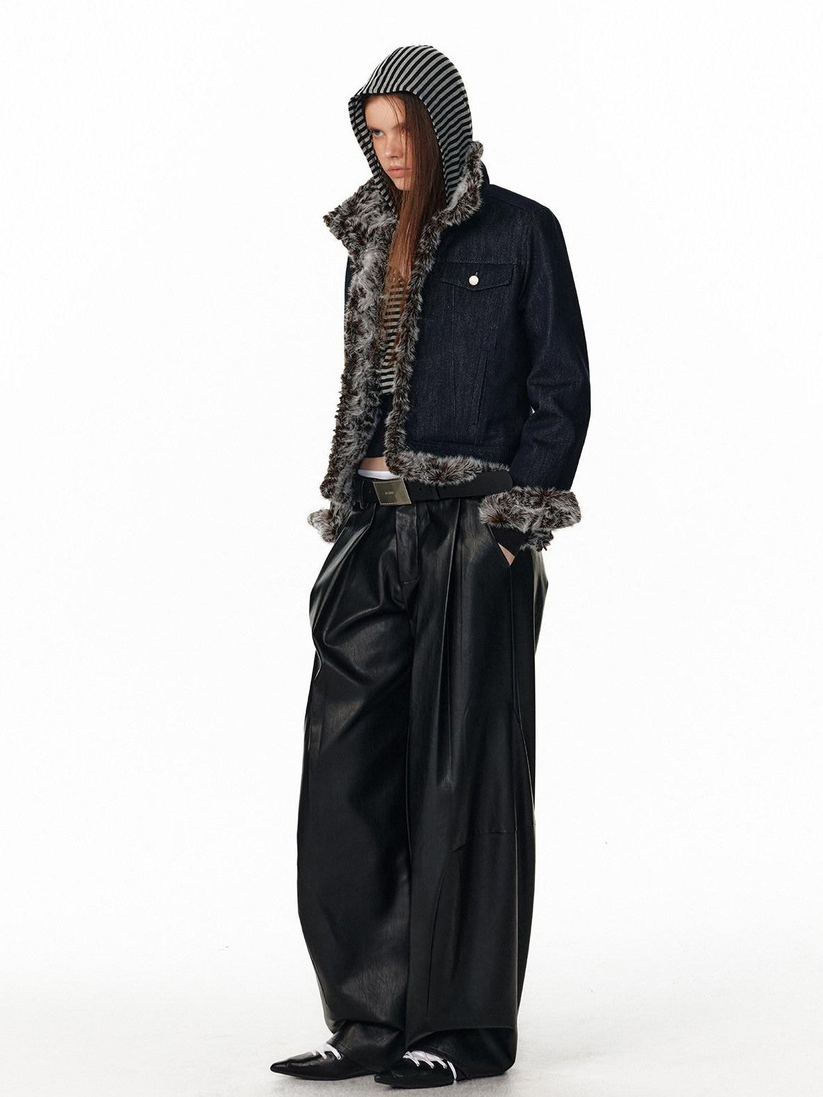 ALINNV Black Utility Knife Cut Natural Waist Streetwear Women&
