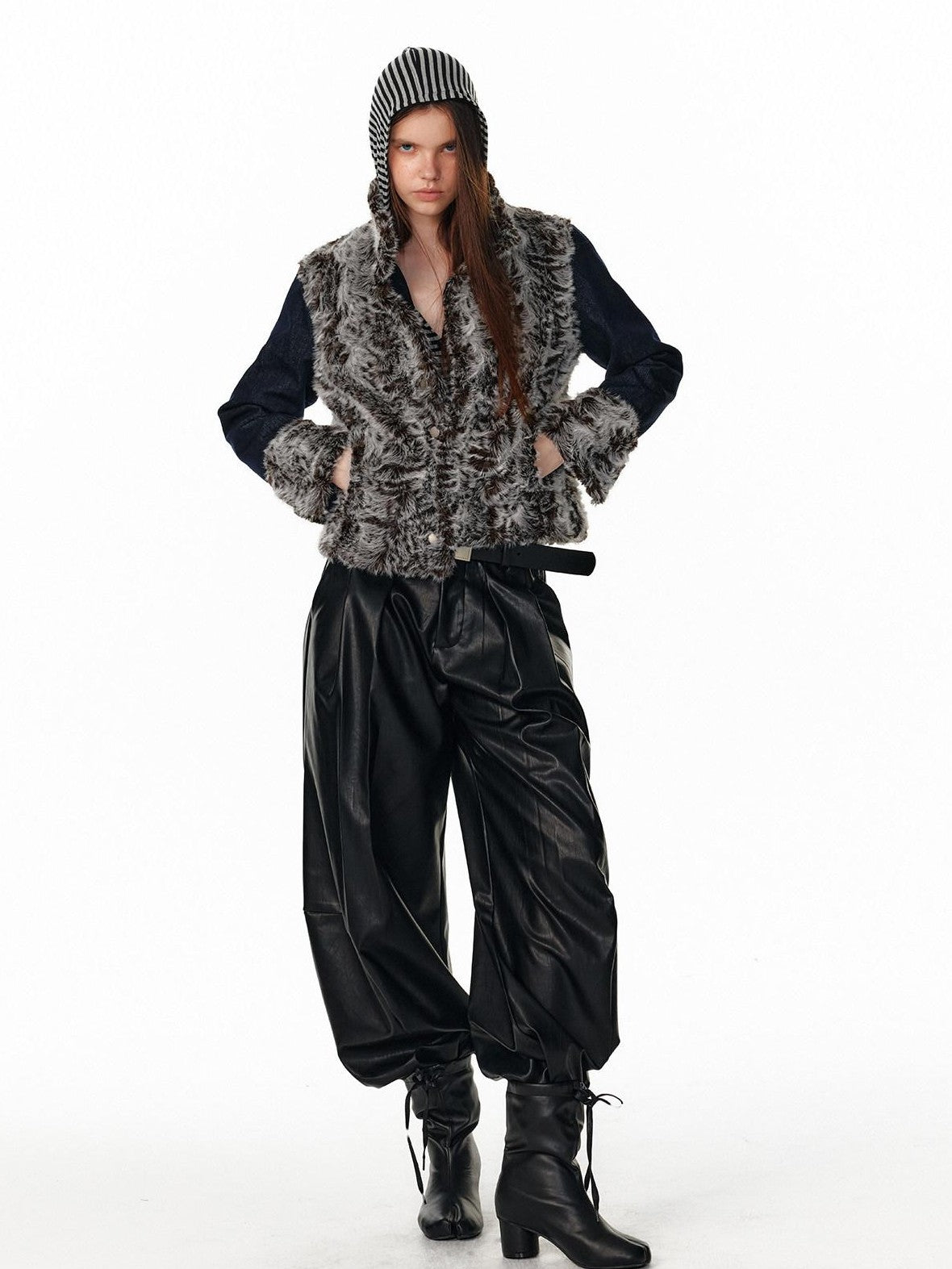 ALINNV Black Utility Knife Cut Natural Waist Streetwear Women&