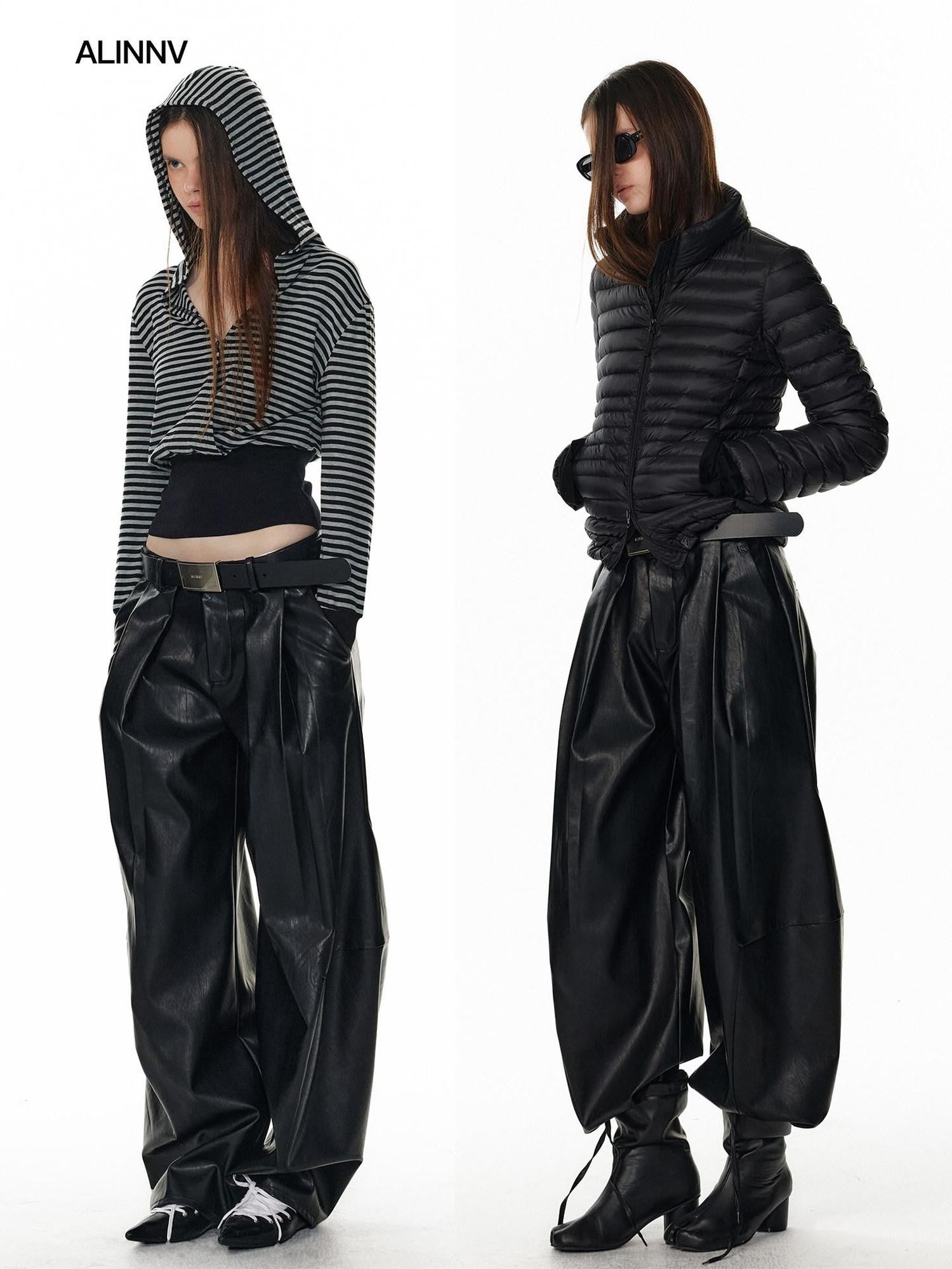 ALINNV Black Utility Knife Cut Natural Waist Streetwear Women&