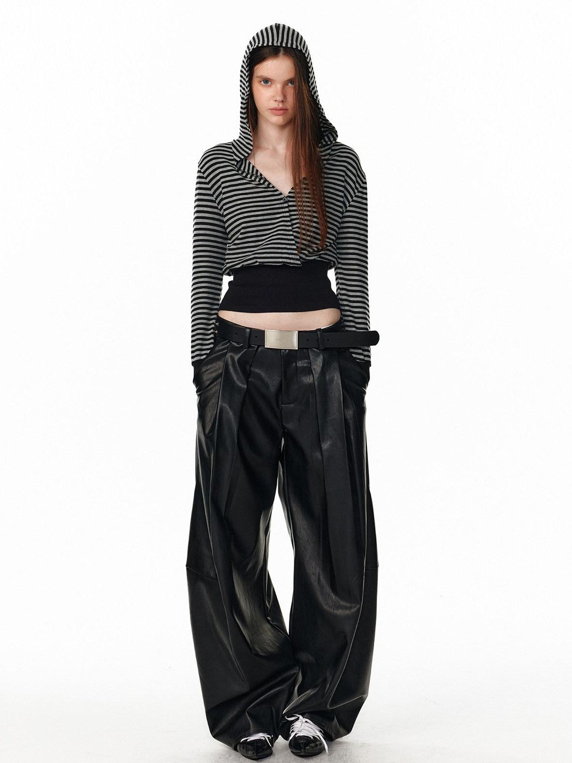 ALINNV Black Utility Knife Cut Natural Waist Streetwear Women&