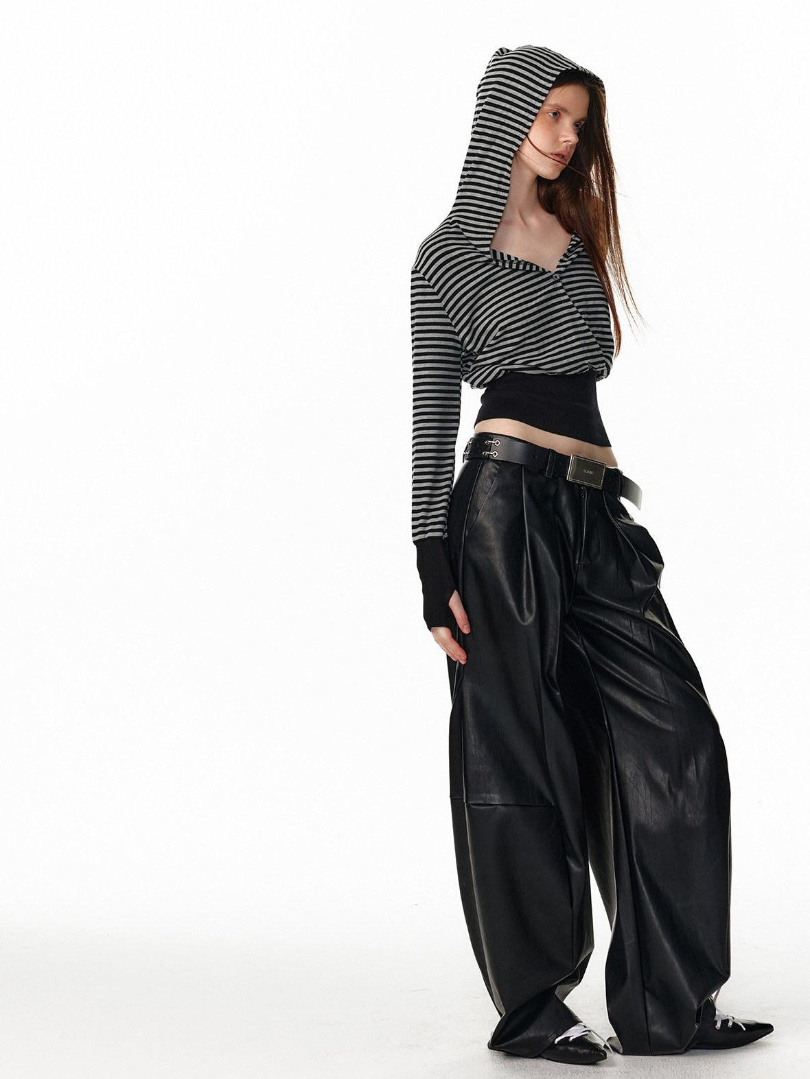 ALINNV Black Utility Knife Cut Natural Waist Streetwear Women&
