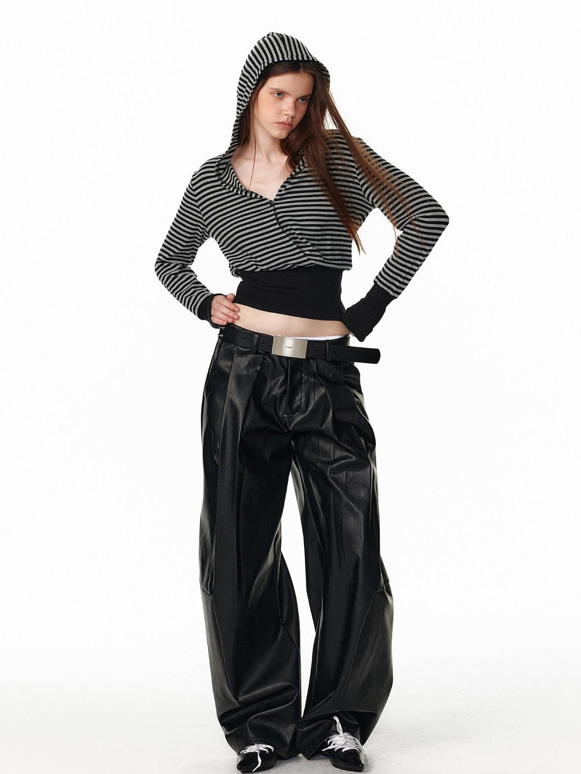 ALINNV Black Utility Knife Cut Natural Waist Streetwear Women&