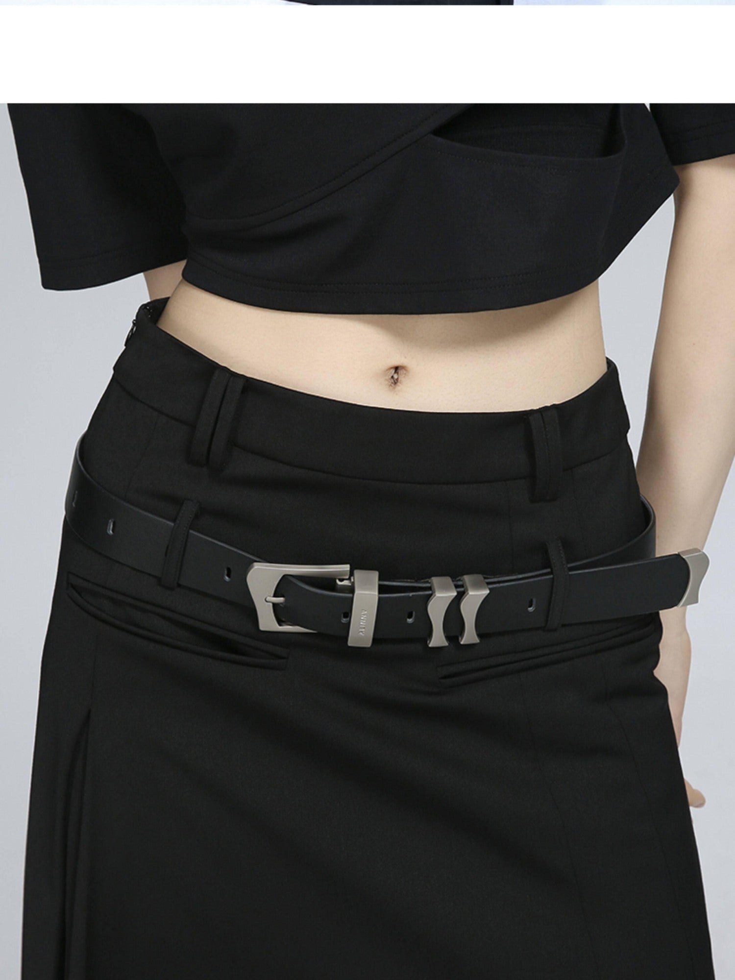 ALINNV Black Wavy Irregular Zinc Alloy Buckle Women&