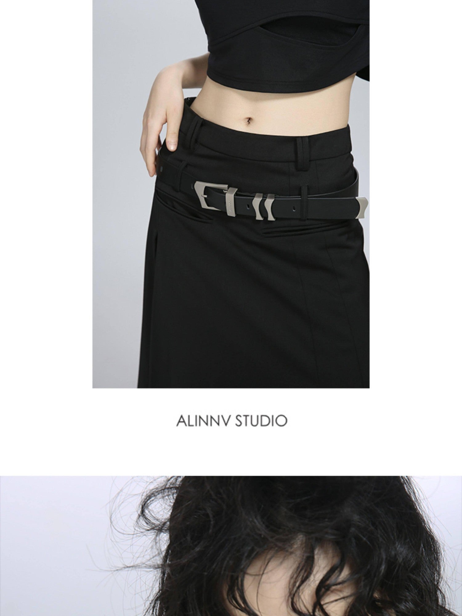 ALINNV Black Wavy Irregular Zinc Alloy Buckle Women&