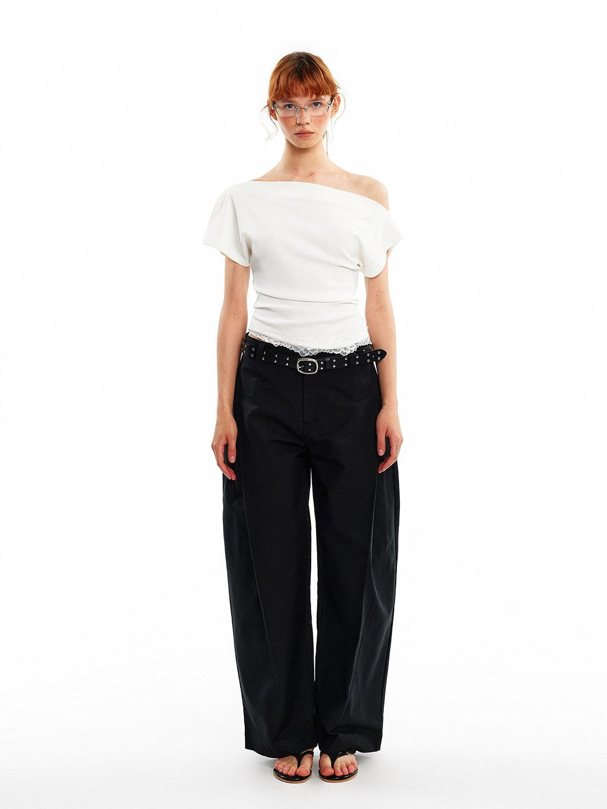 ALINNV Black White Reversible Lace Stretch Cropped Slim Women&