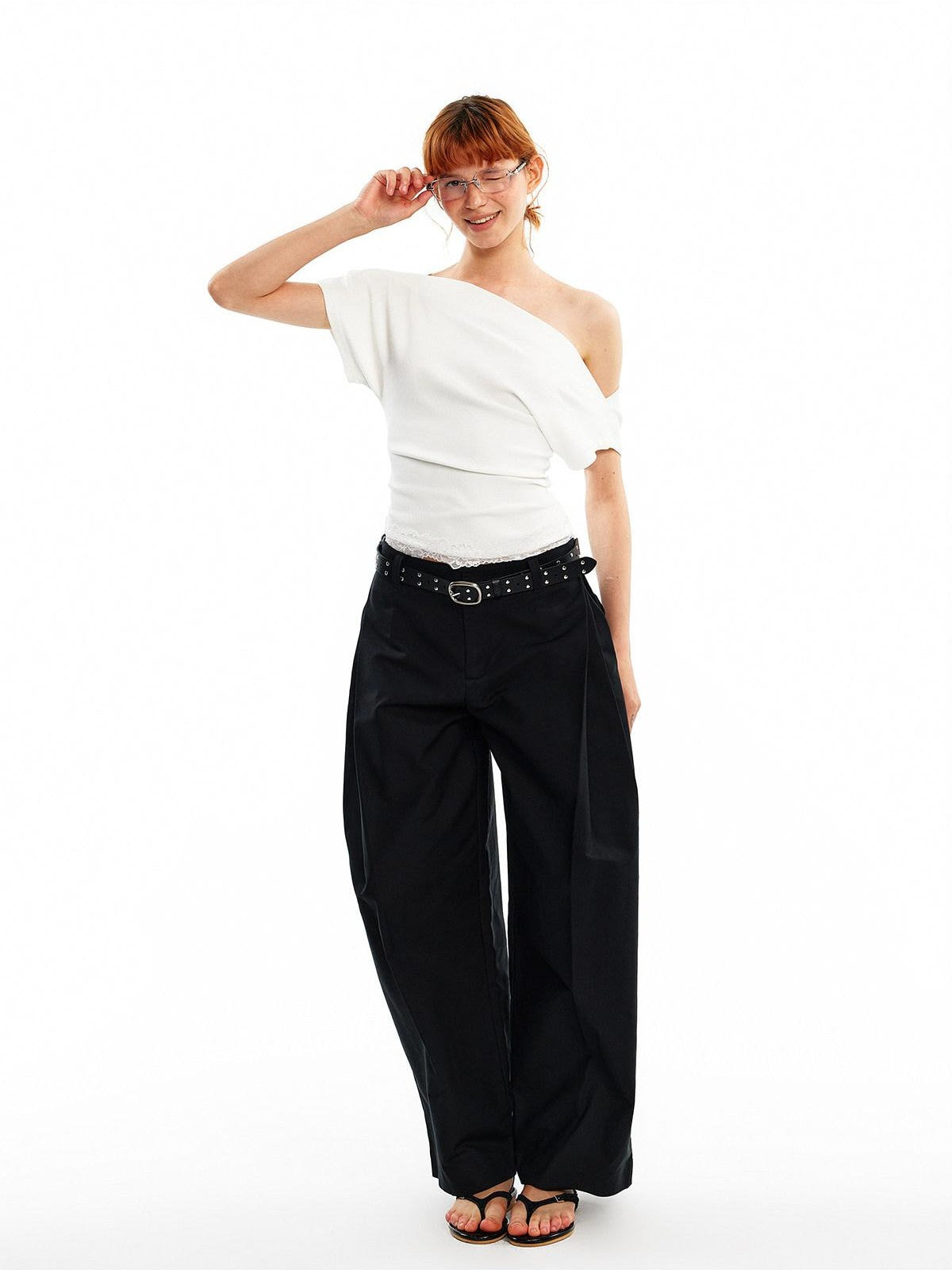 ALINNV Black White Reversible Lace Stretch Cropped Slim Women&