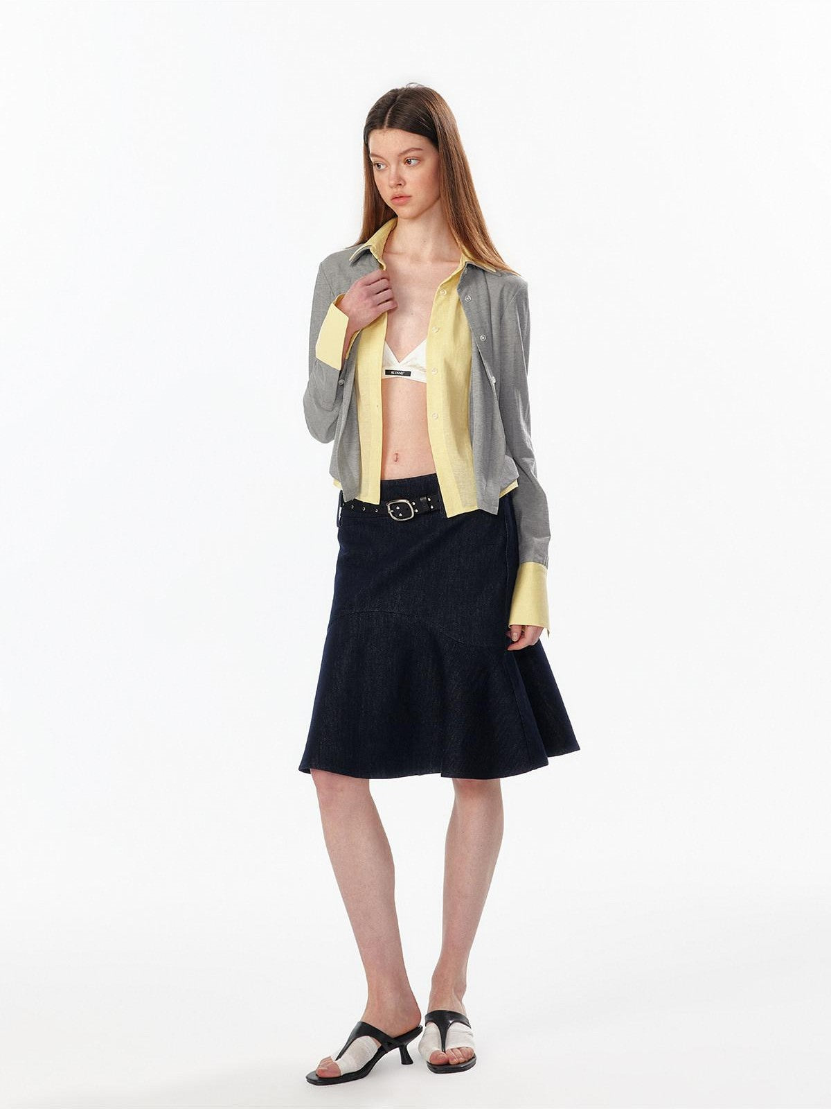 ALINNV Colorblock Faux Layered Cinched Waist Women&