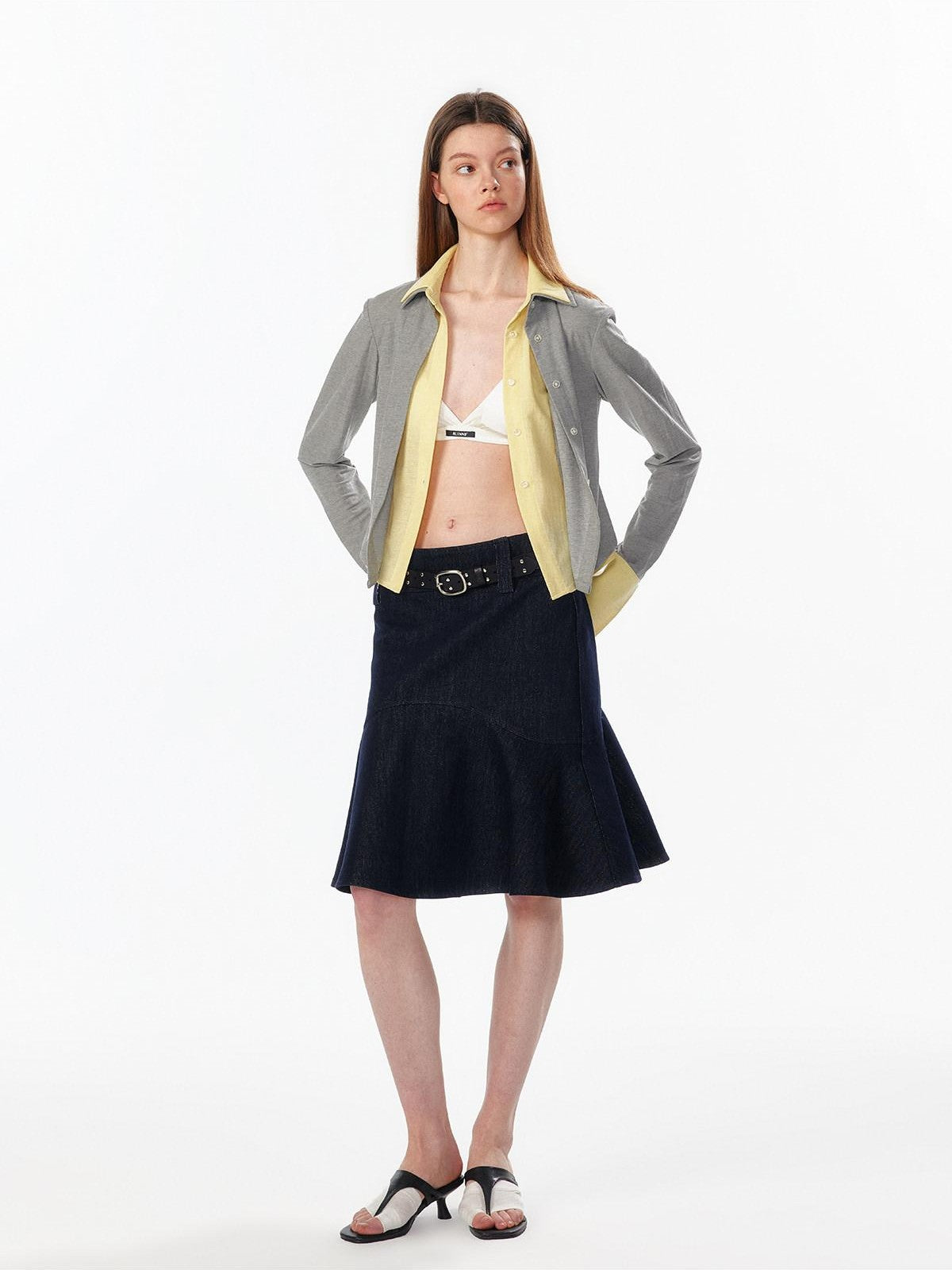 ALINNV Colorblock Faux Layered Cinched Waist Women&