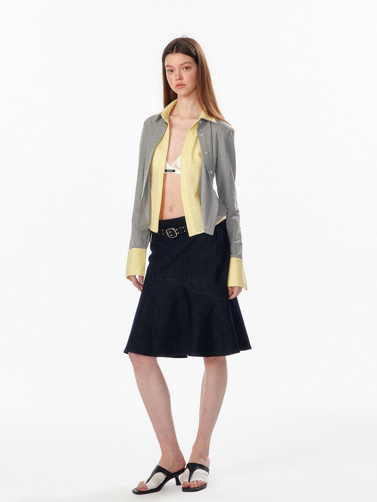 ALINNV Colorblock Faux Layered Cinched Waist Women&