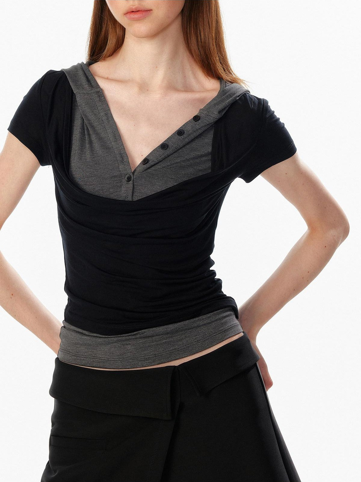 ALINNV Colorblock Spliced Layered Hooded Slimming Women&