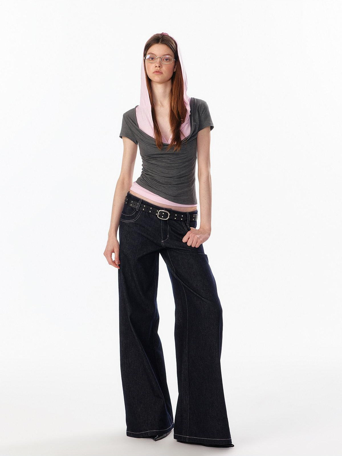 ALINNV Colorblock Spliced Layered Hooded Slimming Women&
