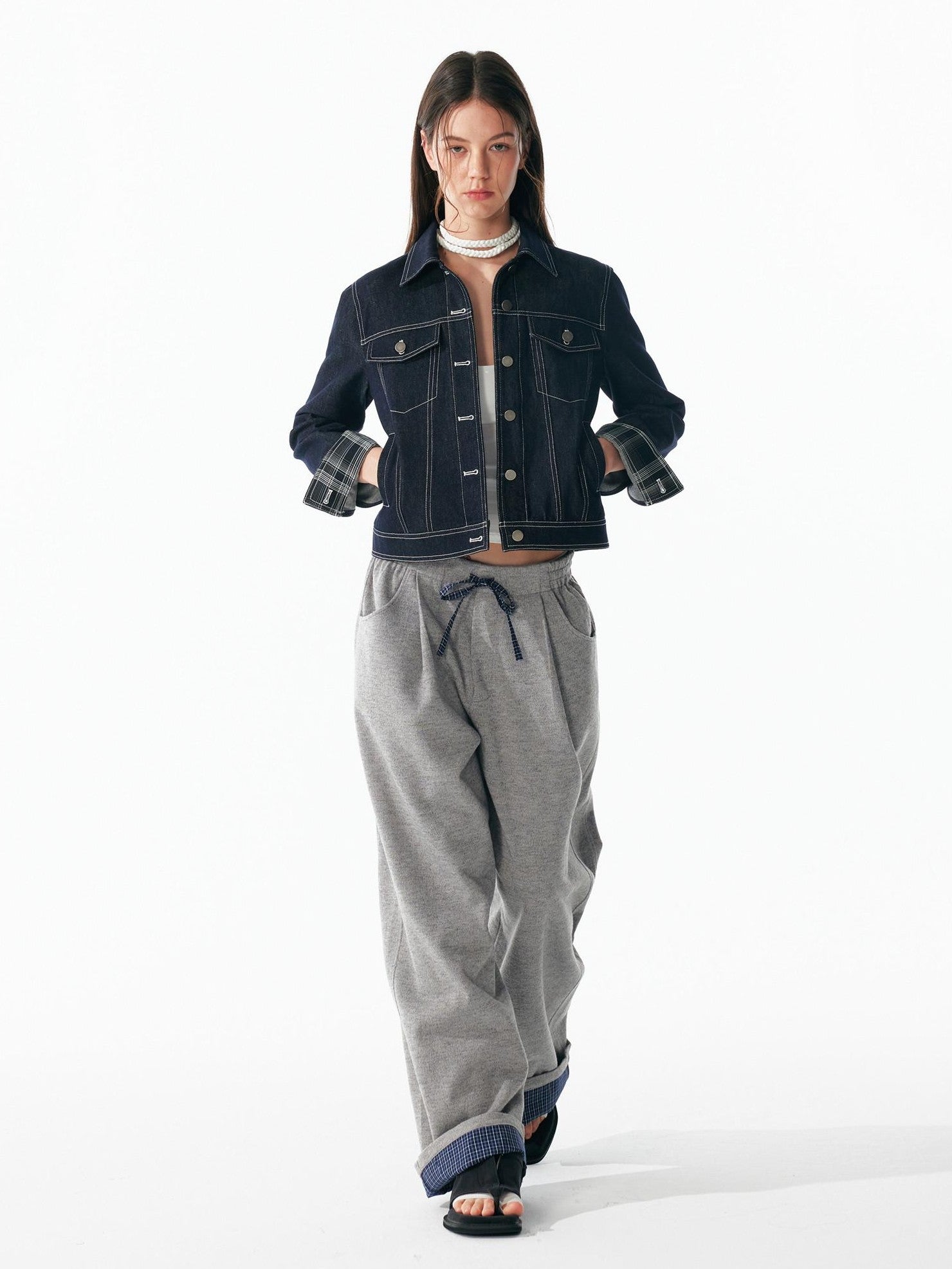ALINNV Contrast Stitch Colorblock Short Lapel Slimming Women&