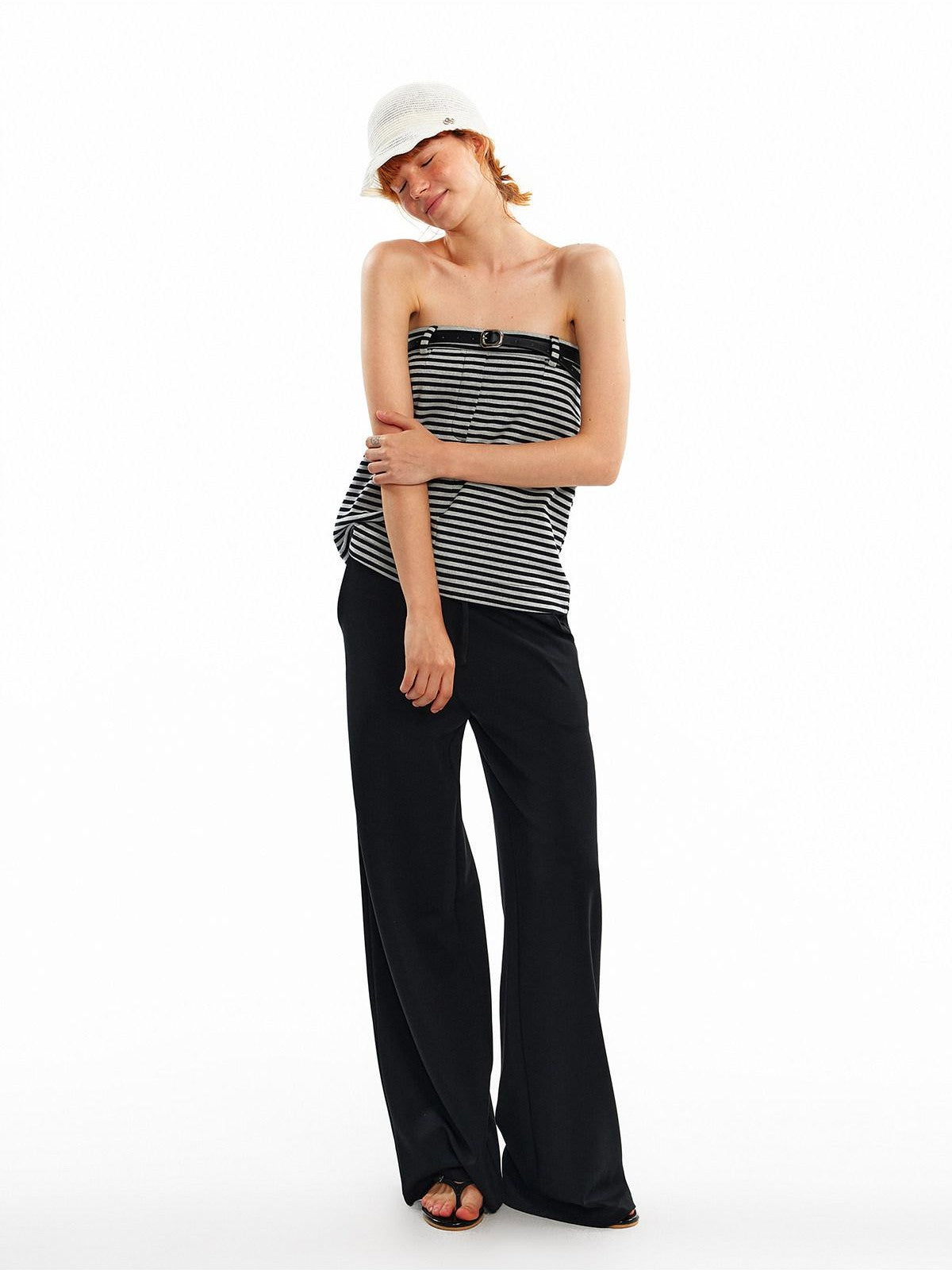 ALINNV Cropped Asymmetric Half Elastic Anti Slip Belted Women&