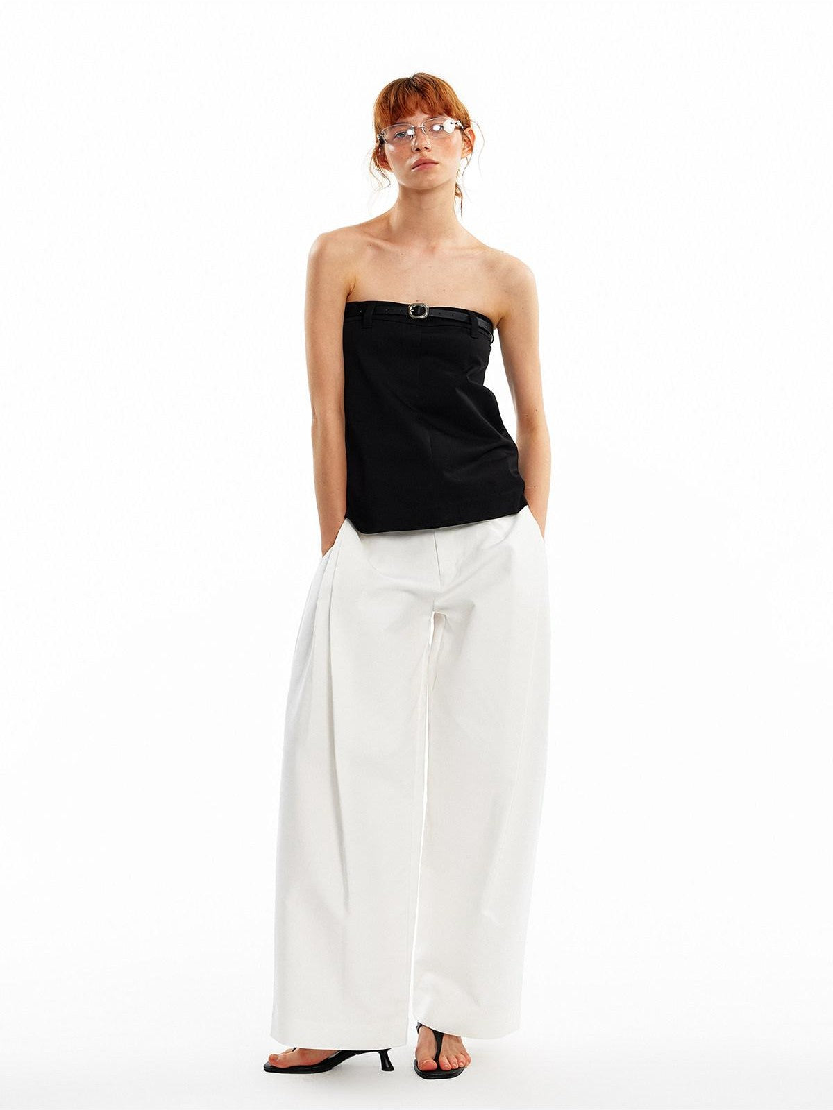 ALINNV Cropped Asymmetric Half Elastic Anti Slip Belted Women&