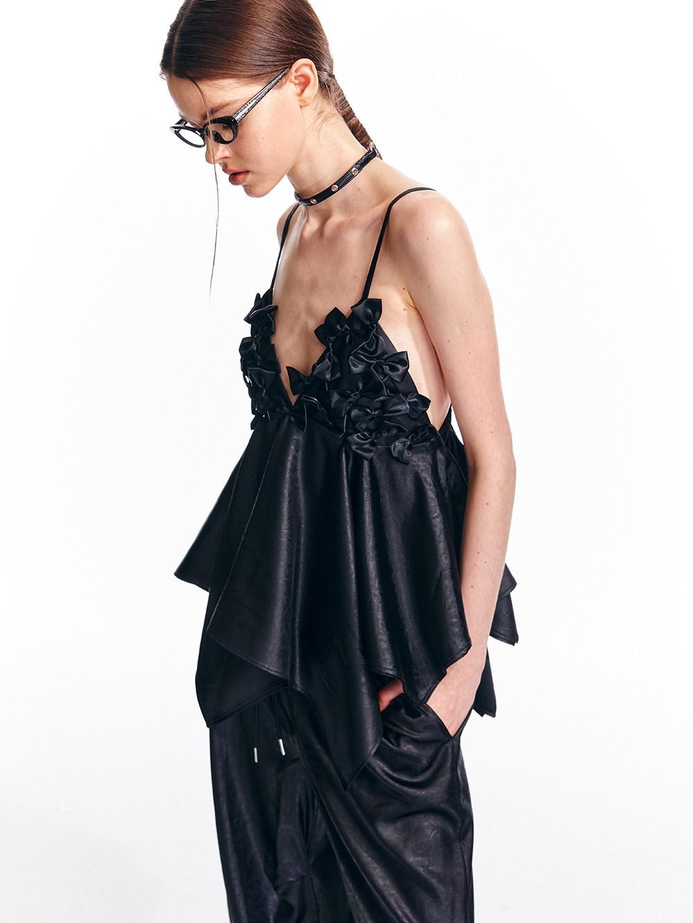 ALINNV Flared Hem Bow V-neck Loose Original Design Women&