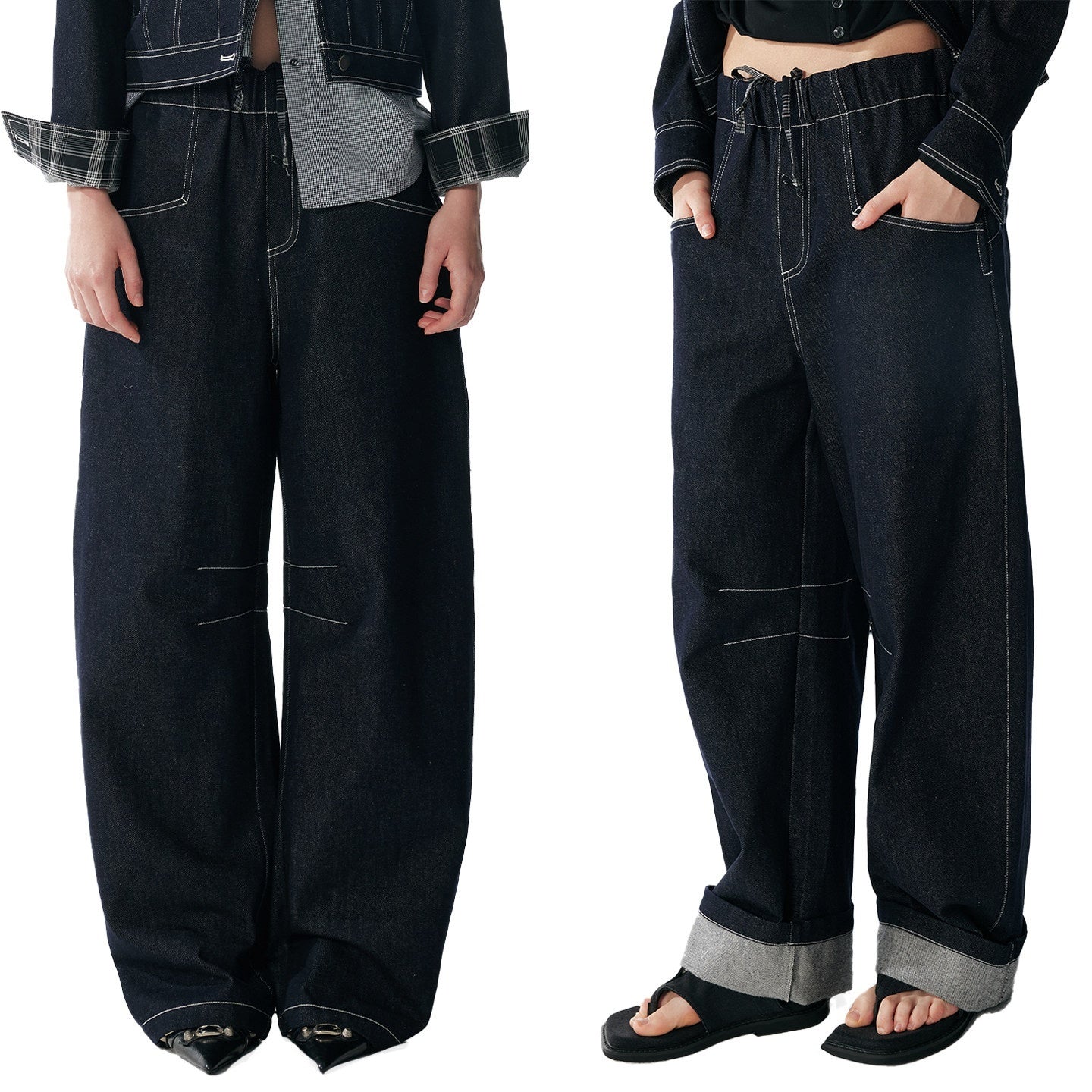 ALINNV_Indigo_Contrast_Stitching_Curved_Hem_Elastic_Waist_Women&
