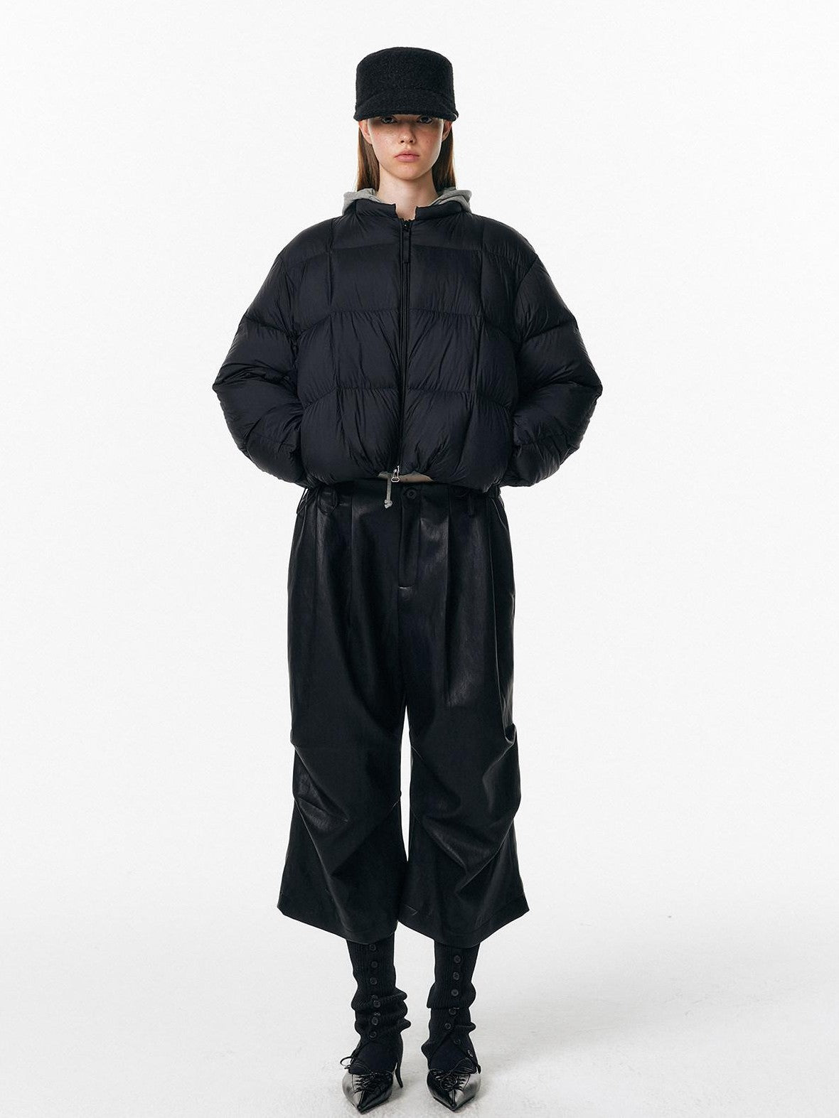 ALINNV Irregular Pleats Curved Hem Woven Texture Button Detail Women&