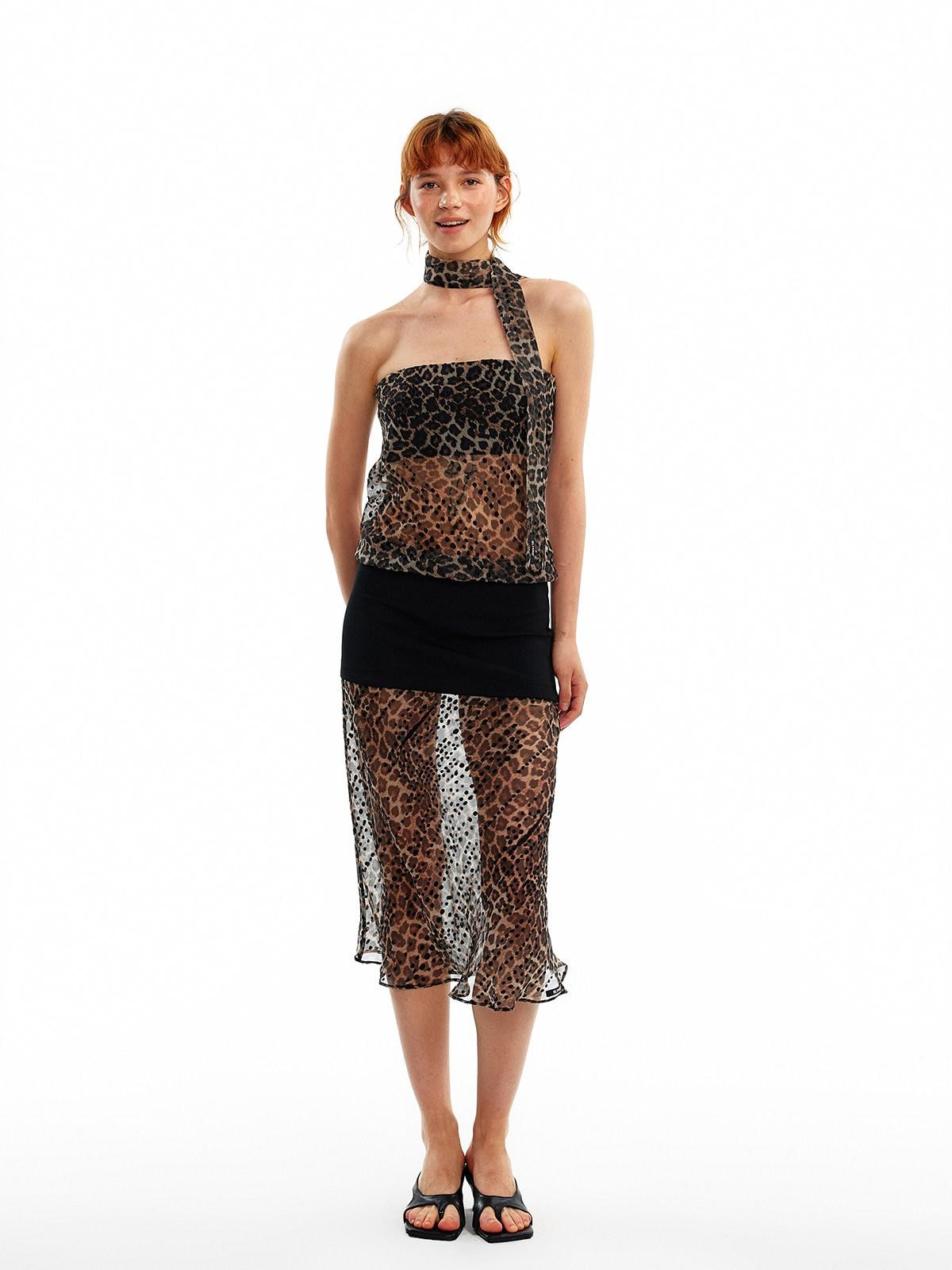 ALINNV Leopard Print Bias Cut Vintage Strapless Women&