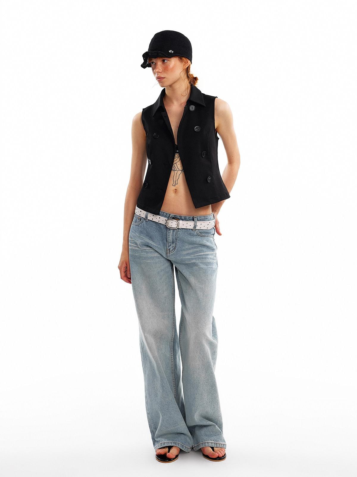 ALINNV Light Wash Distressed Breathable Low Rise Women&