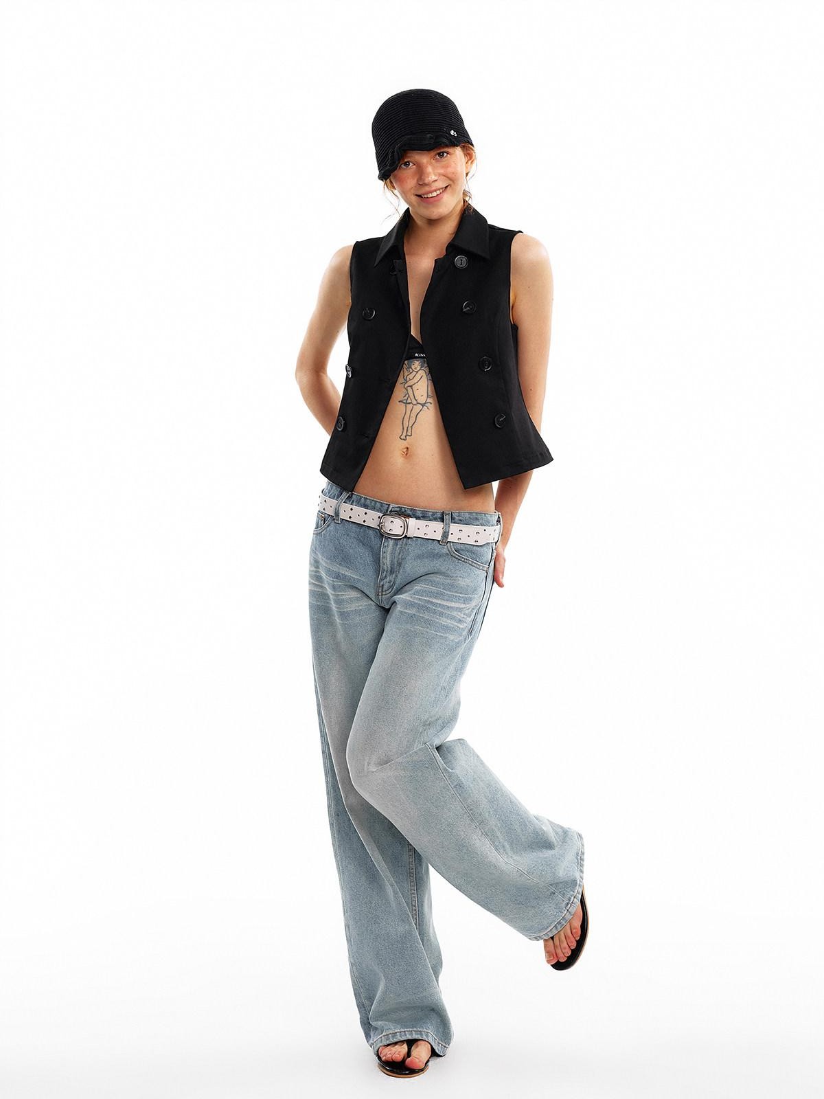 ALINNV Light Wash Distressed Breathable Low Rise Women&