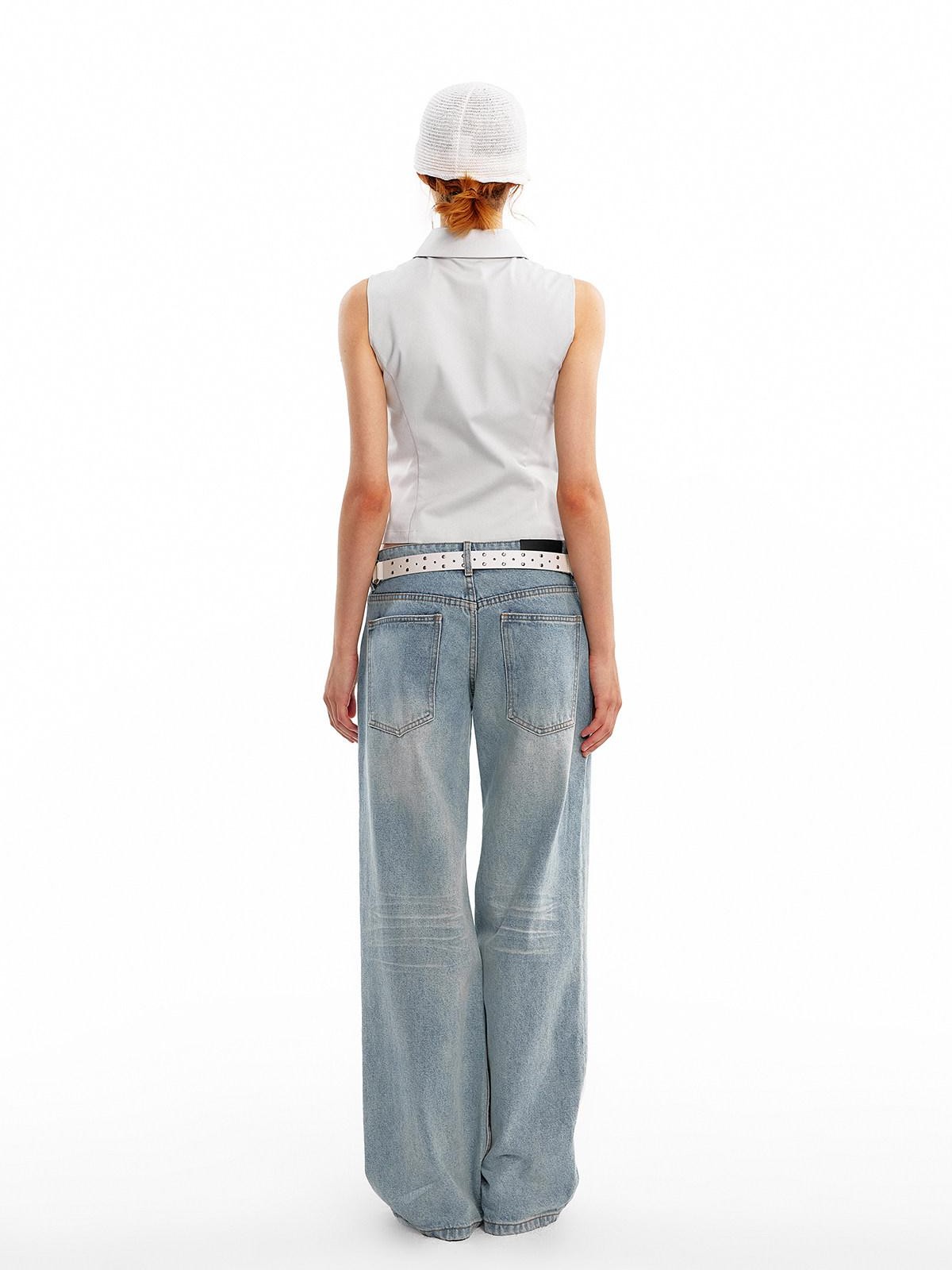 ALINNV Light Wash Distressed Breathable Low Rise Women&