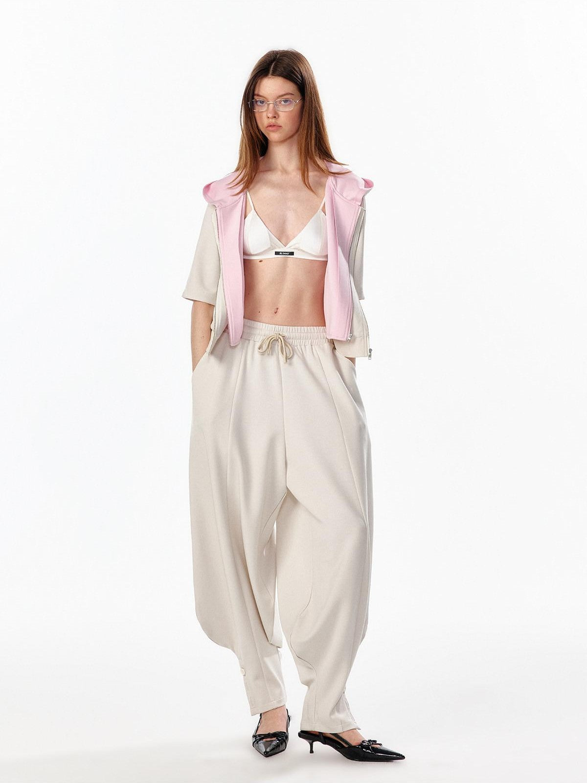 ALINNV Oatmeal Grey Faux Two Piece Zip Hooded Women&